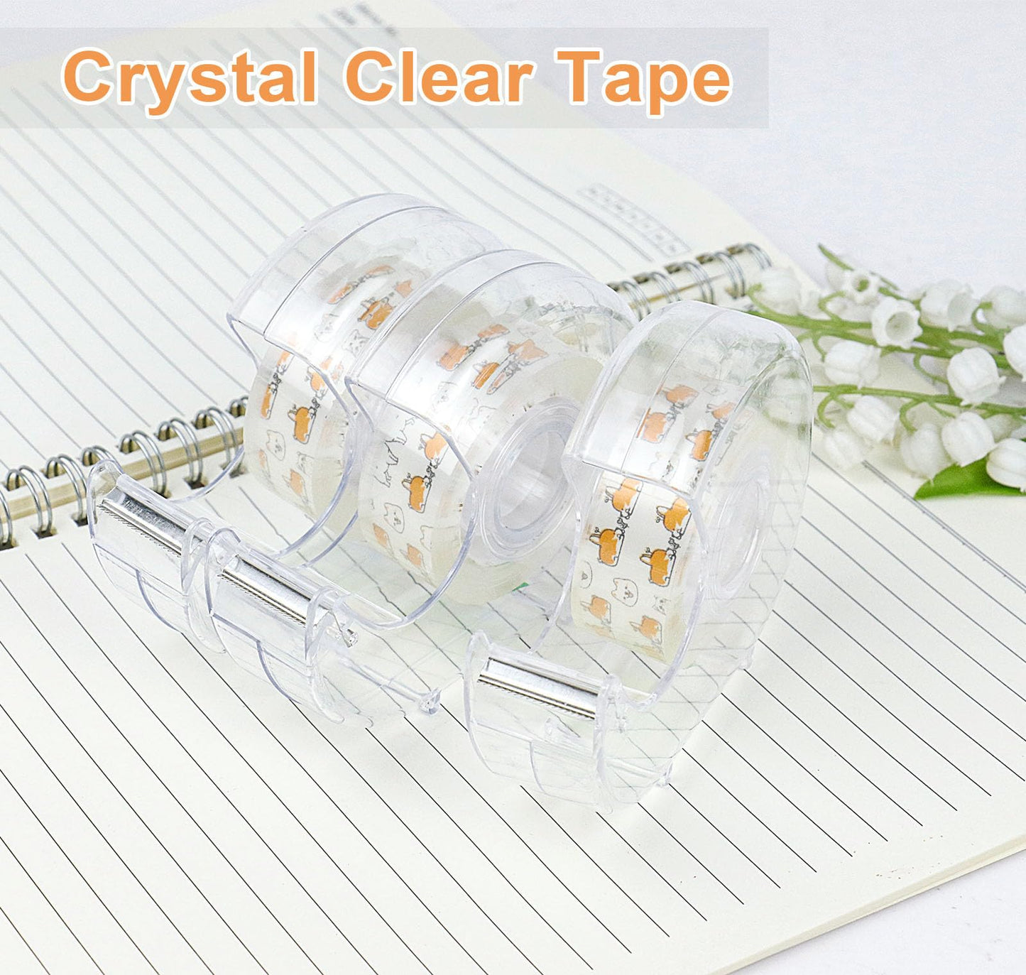 BOMEI PACK 24PACK Transparent Tape with Dispenser, Office Clear Tape Refill Rolls with Dispenser Bulk for DIY, Gift Wrapping, Repairing, Home and School, 3/4in x 1000in