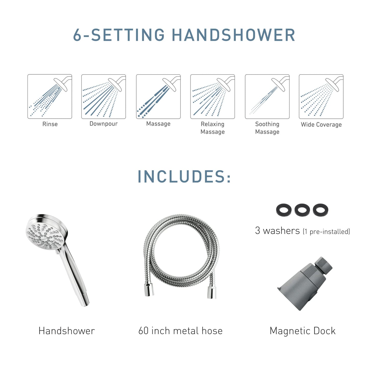 Moen 26100 Engage Magnetix 3.5-Inch Six-Function Handheld Showerhead with Magnetic Docking System, Chrome