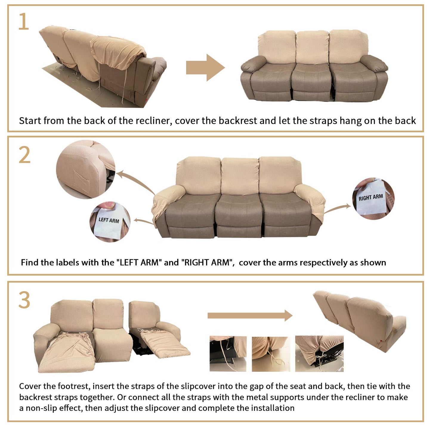 JIVINER Design 8 Piece Recliner Sofa Cover Stretch Jacquard Reclining Couch Covers for 3 Seater Sofa Slipcovers for Living Room Soft Recliner Protector with Pocket (3 Seat, Dark Gray)