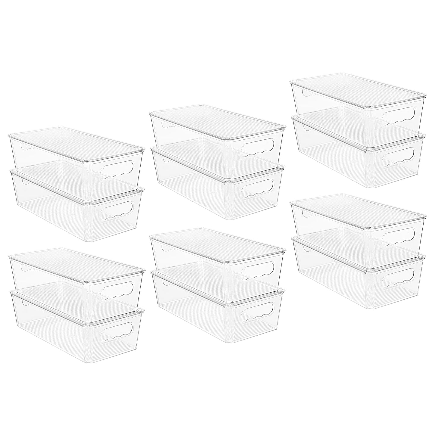 Vtopmart 12pcs Clear Organizers and Storage Bins with Lids, Stackable Plastic Storage Containers with Handles for Fridge, Freezer, Pantry, Cabinet, Kitchen Organization