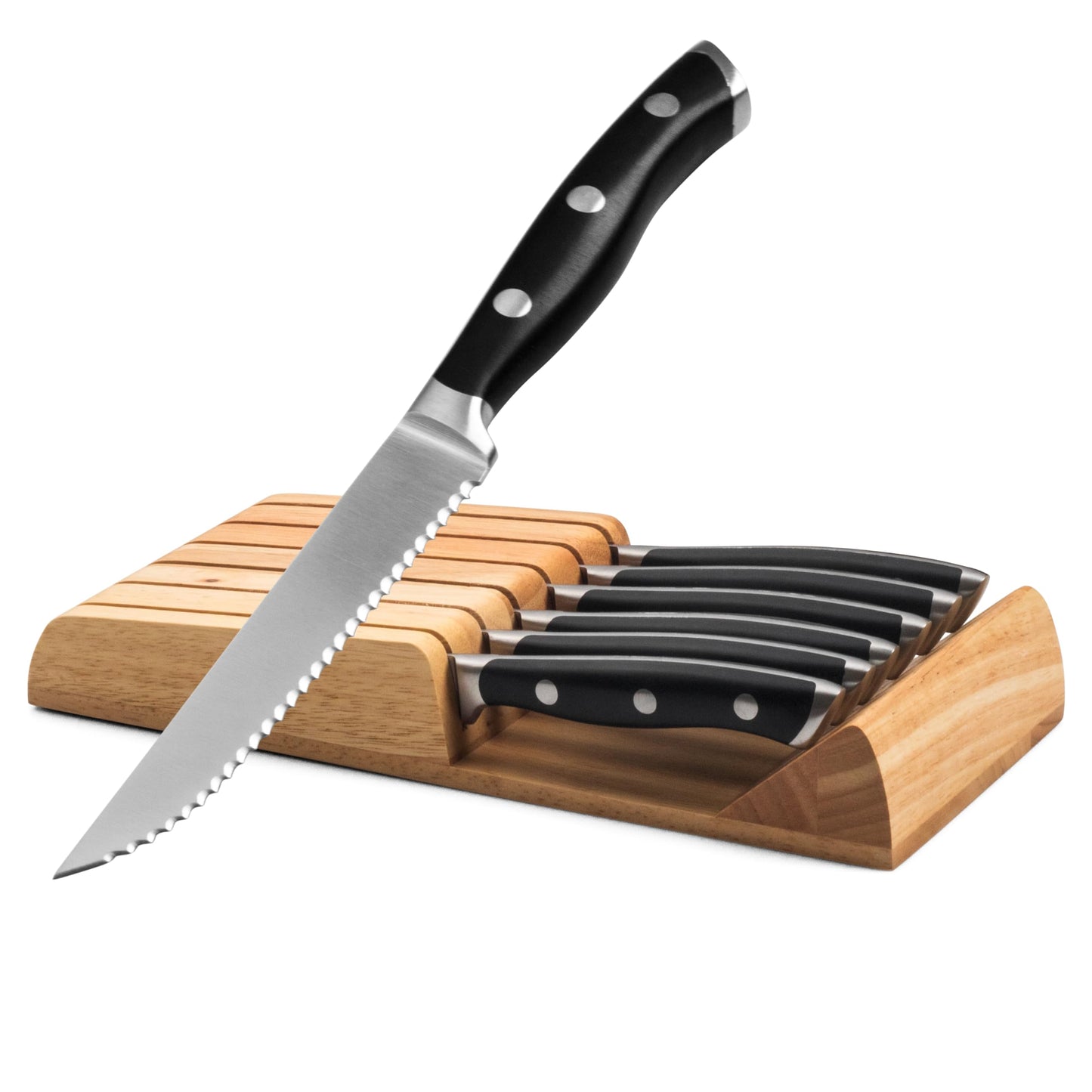 Alata 6-Piece Steak Knives Set with Block, 4.7 Inch with Serrated Edge Razor-Sharp Dinner Knives, Full-Tang Construction, Stainless Steel Steak Knife Set of 6