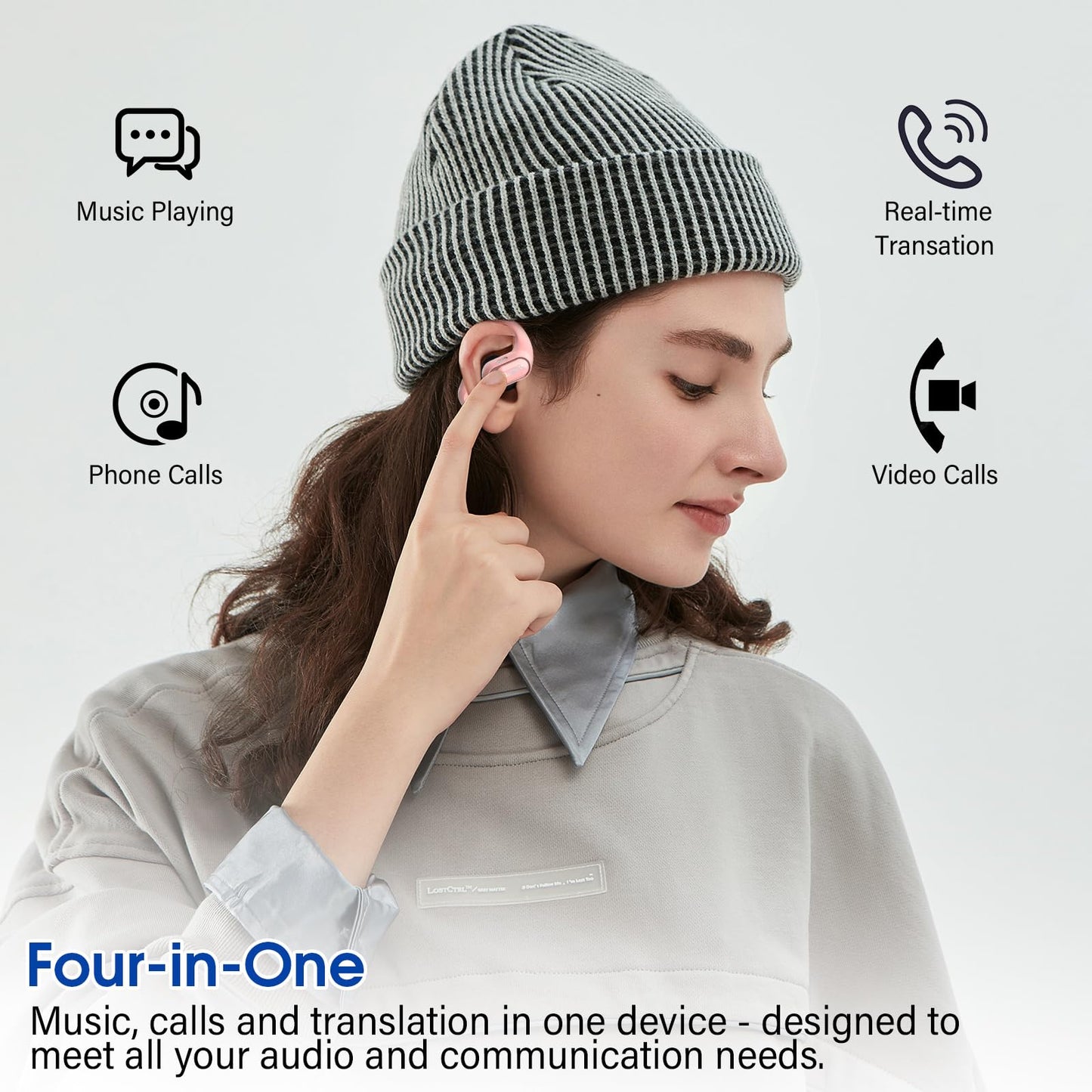 Ai Translation Earbuds Real Time with Audio and Video Calls, 3-in-1 Buletooth 5.4 Translator Earbuds with 6 Translation Modes/164 Languages/No Subscription Required, 50H Headphones (Pink)