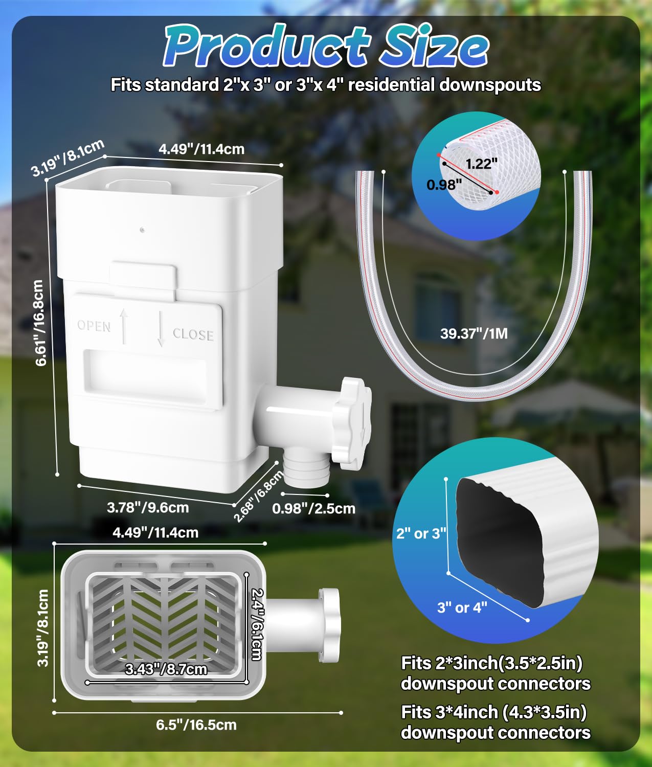 Upgraded 2Pack Rain Barrel Diverter Kit, Rainwater Collection System for 2''x3'' & 3''x4'' Downspout, Gutter Diverter for Rain Barrel with Enhanced Water Capacity, Filter, Adjustable Valve, White