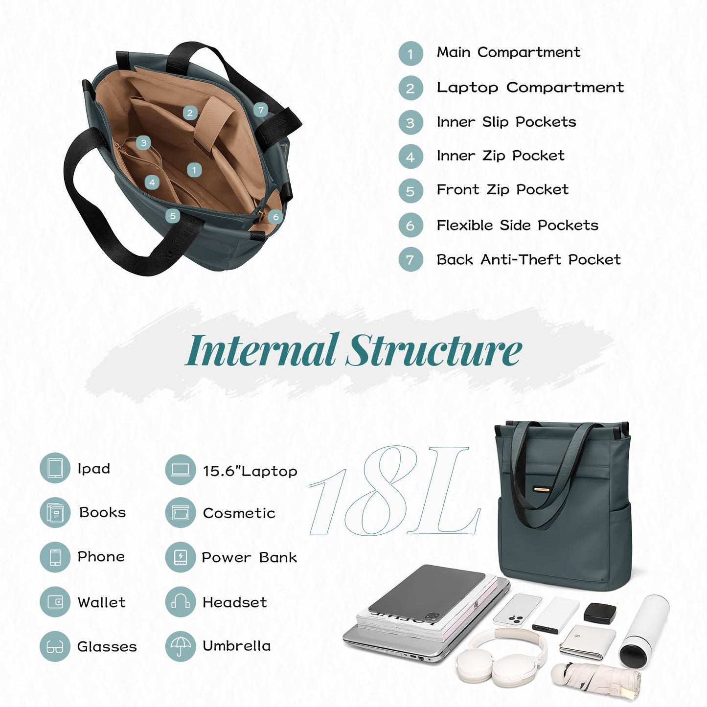 Convertible Laptop Backpack for Women Casual Daypack Notebook Tote Bag for Work College Travel Leisure (Atrovirens)
