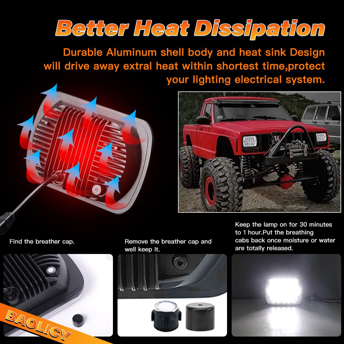 BAOLICY 5x7 H6054 LED Headlights DOT Approved Rectangular 2PCS 45W Hi/Low Sealed Beam 7x6 H6052 6054 H5054 H6054LL 69822 Head Lights for XJ YJ Chevy S10 Blazer Ford Probe Truck Van