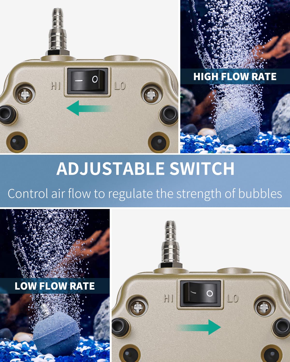 Pawfly 7 W 254 GPH Commercial Air Pump Adjustable Quiet Oxygen Aerator Pump with Air Stones 4 Outlets Manifold and Airline TubingAccessories for Up to 300 Gallon Tank Aquarium Pond