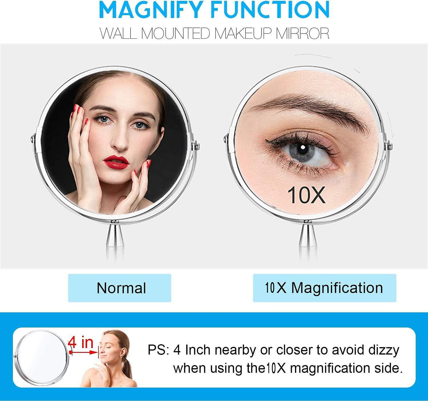 8" Wall Mounted Makeup Mirror 5x/7x/10x Wall Makeup Vanity Mirror Double Sided Magnifying Makeup Mirror,with Scissor Bracket,Adjustable 360 Degree,Chrome Bathroom Shaving Mirror