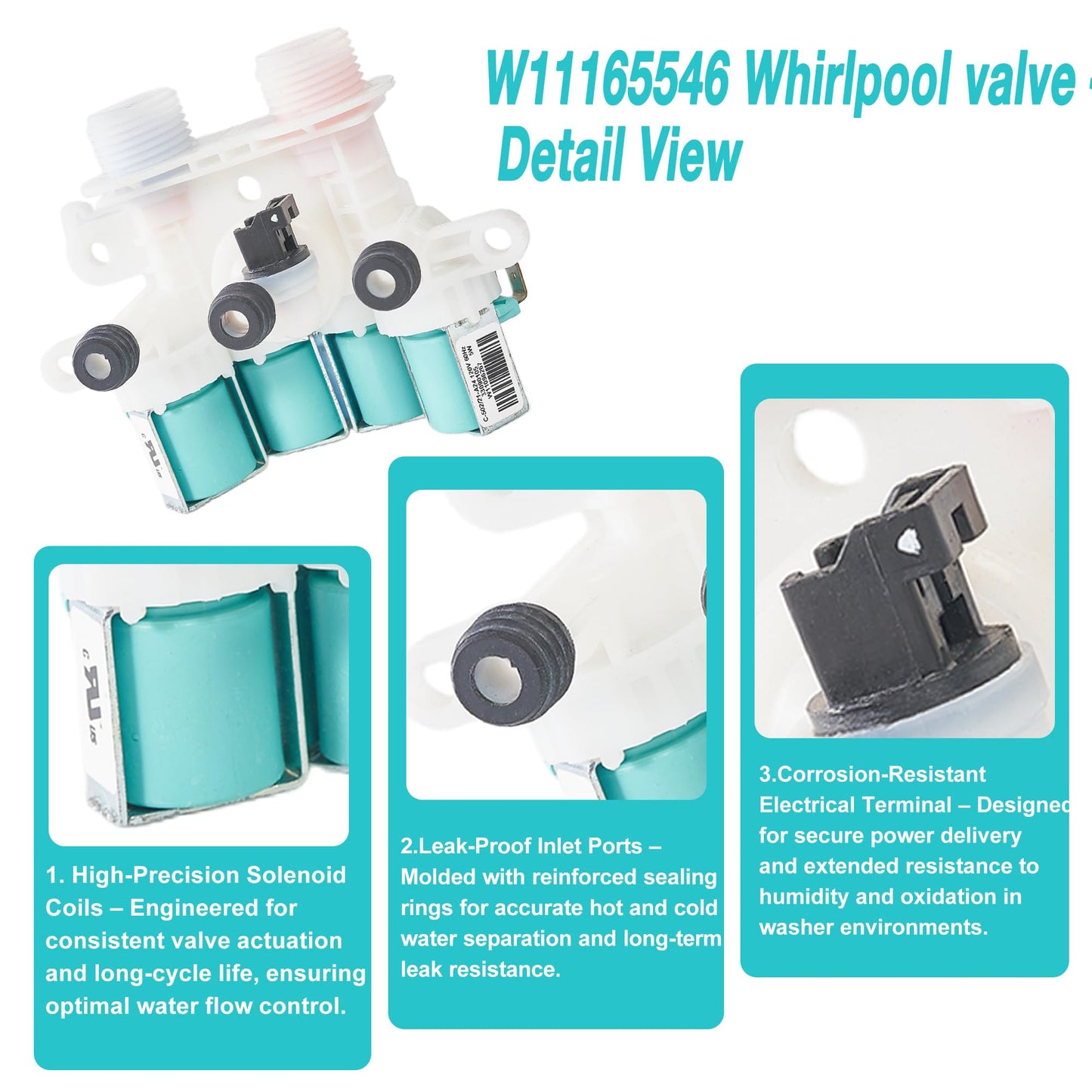 【Upgraded】 W11165546 W11220230 Washer Water Inlet Valve Replacement for Whirlpool Kenmore Maytag Washing Machine Parts Replaces 33090105,W10599423,mvwb765fw0,wtw8040dw4,mvwb865wg0,mvwb835dw1