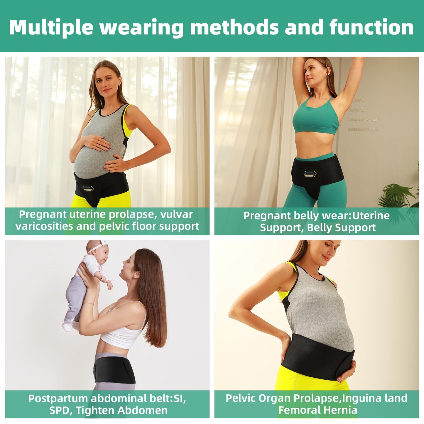 Pregnancy & Maternity Belt with Compression Groin Band - For Hernia, Pelvic Floor Pain Prolapse Belly Band with Groin Straps Uterine Prolapse (Large)