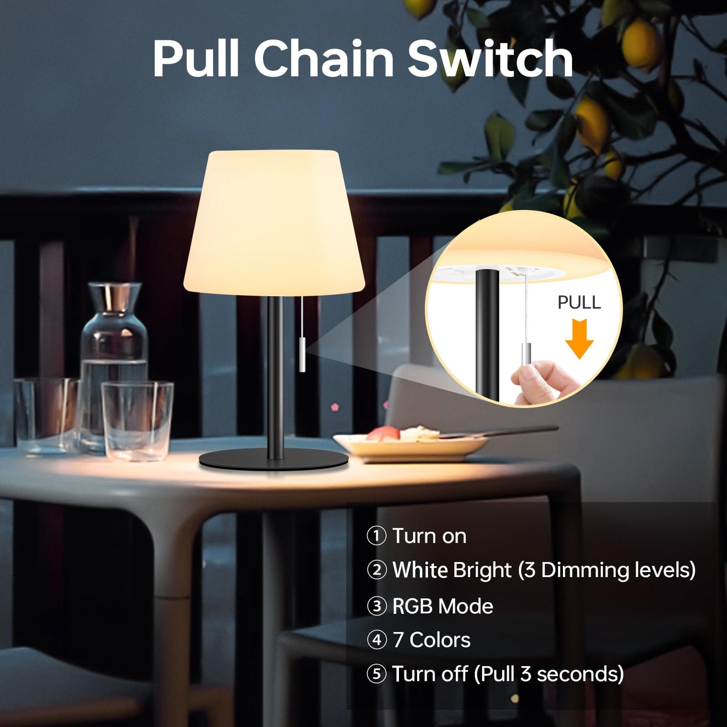 Gewiny Shower Lamp Battery Operated Outdoor Table Lamps Cordless Waterproof LED Dimmable Warm White and RGB Table Lamps Rechargeable Lamp Outdoor Lamps for Patio/Bathroom（Black）