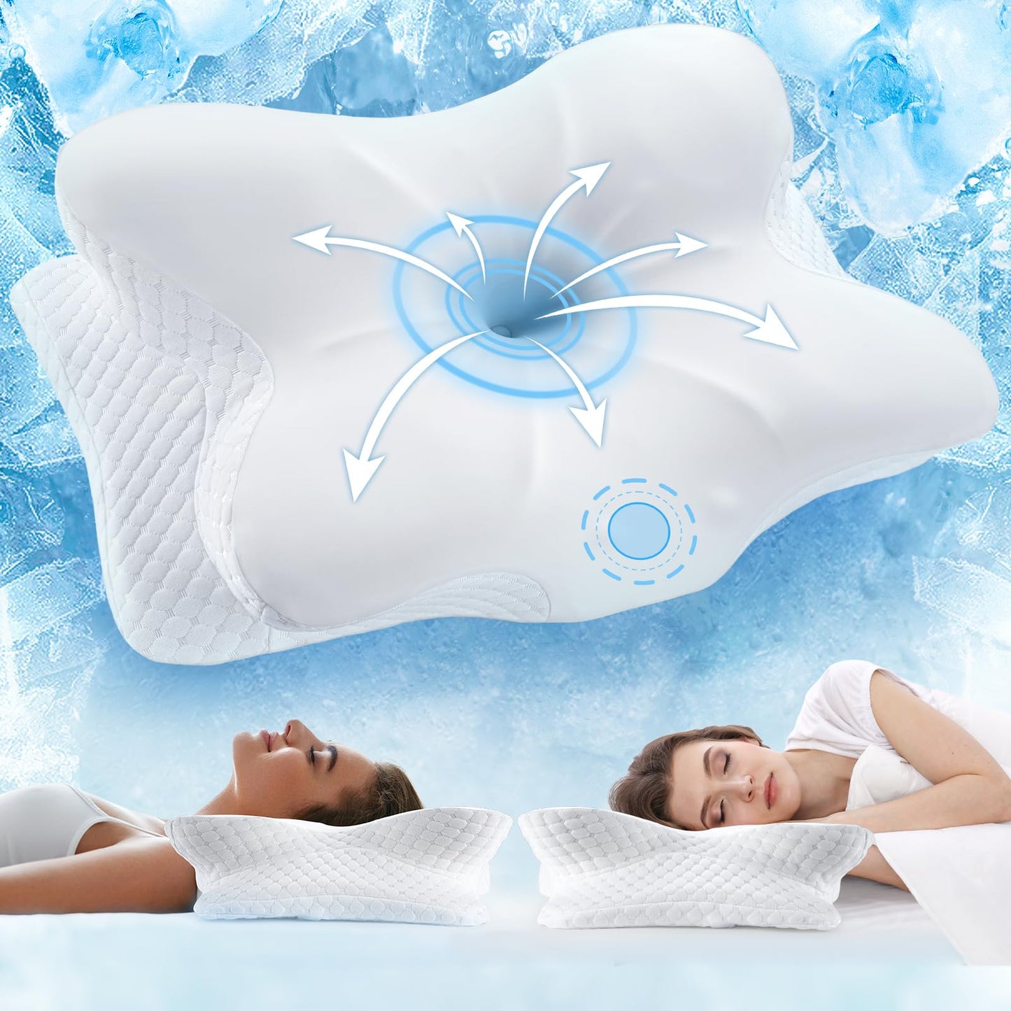 Vuteehy Cervical Pillow for Neck Pain Relief, Memory Foam Cooling Pillow Ergonomic Neck Support Pillows for Side, Back, Stomach Sleepers - Odorless & Breathable