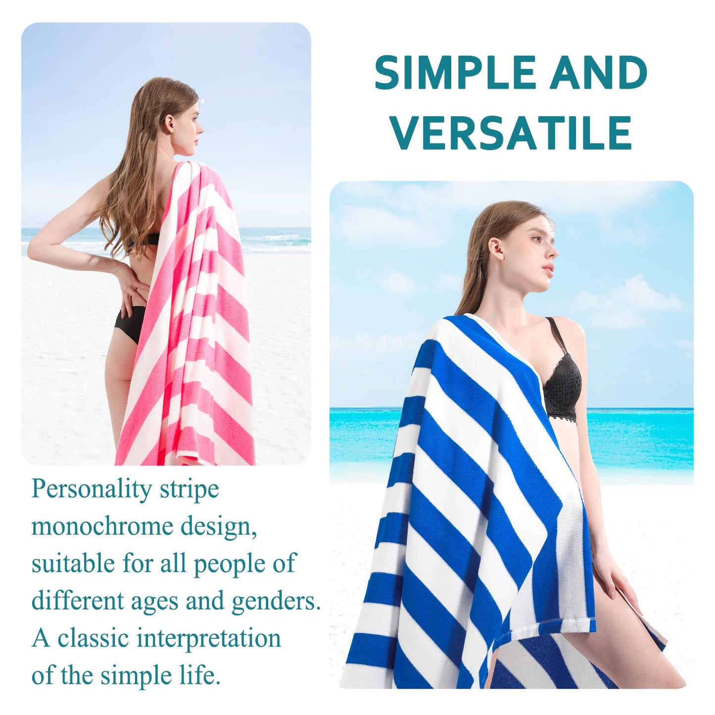 6 Packs Oversized 72x40 Inch Stripe Beach Towel Thin Terry Set XL Big Extra Large Accessories Essentials Soft Clearance Super Absorbent Pool Travel Bath Swim Camping Towels Bulk Men Women Adults Gift