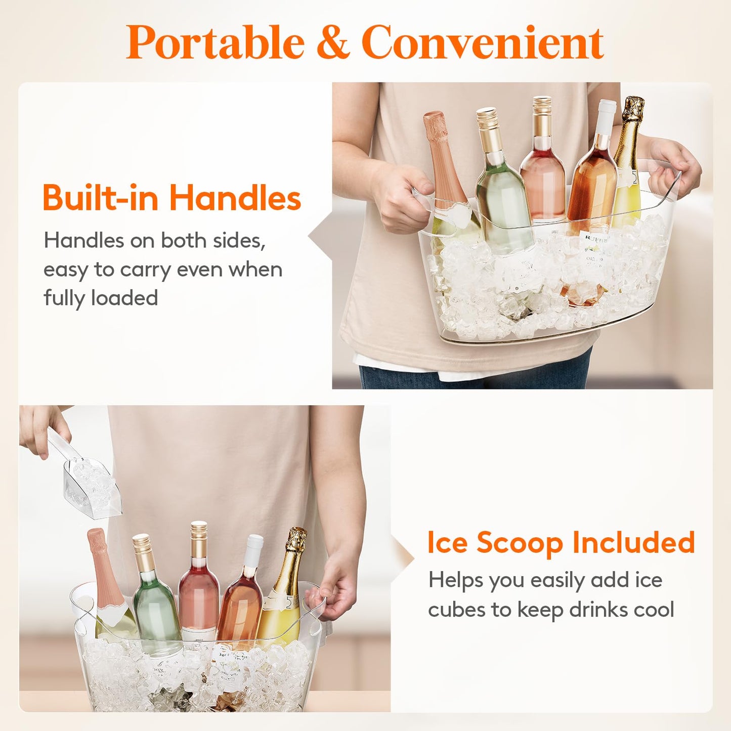 Lifewit 6.5L Large Bottle Ice Bucket Wine Bottle Cooler with Spoon, Portable Ice Bucket for Champagne, Cocktails, Beer, Drinks 38×18×20cm/15x7x8, Set of 2