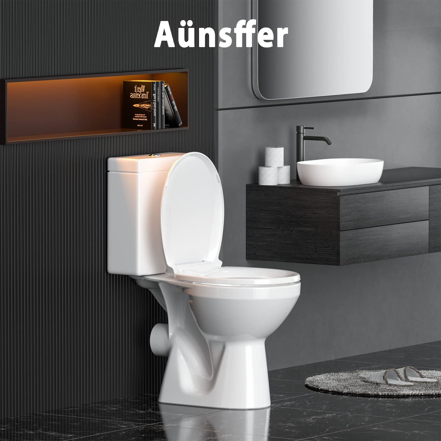 Aünsffer Round Toilet Seat Soft Close 16.5inch, Toilet Seat Slow Close Quiet No Slapping, Never Loosen, Standard Round Universal Size