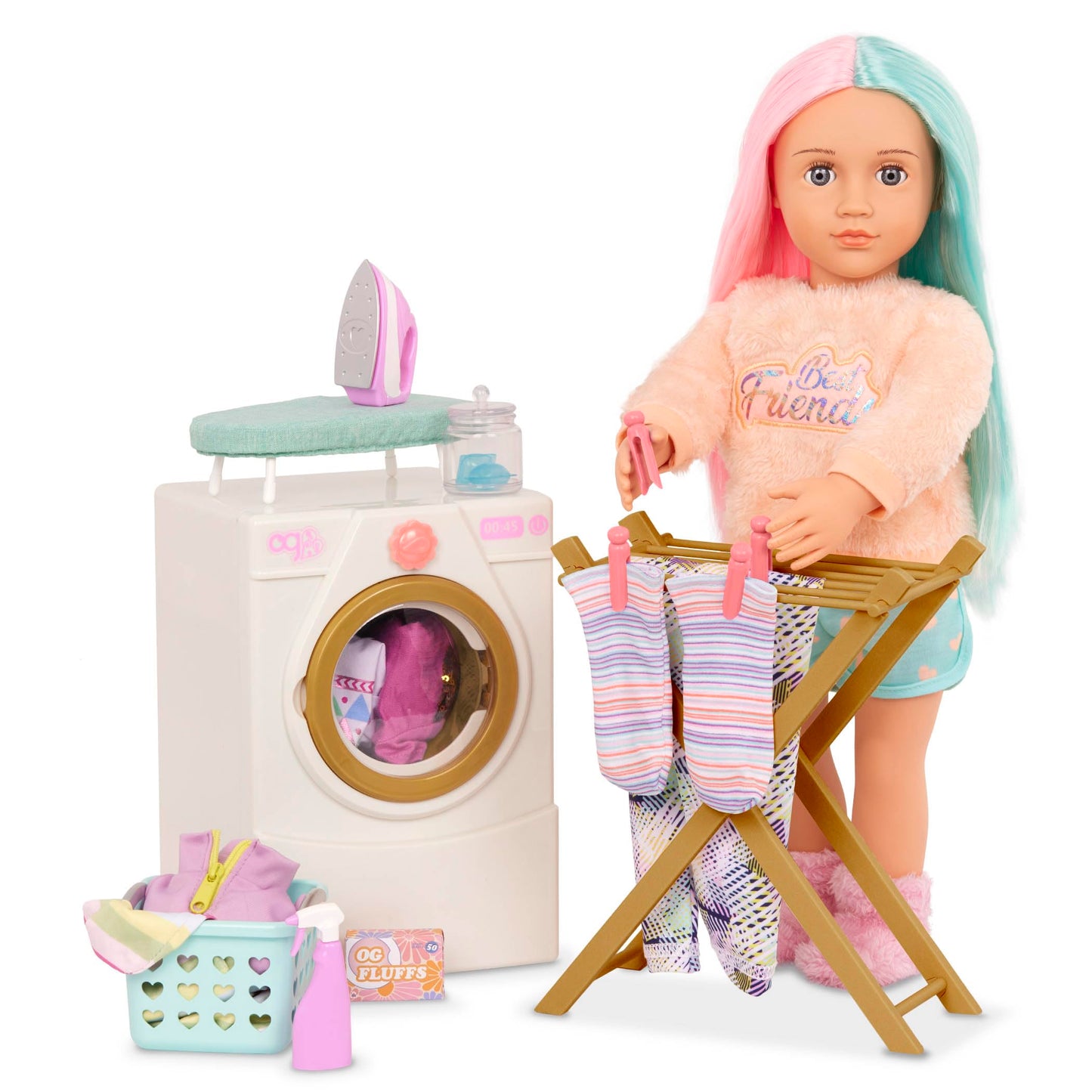 Our Generation – Doll Washing Machine – Drying Rack, Iron & Cleaning Set – 18-inch Doll House Accessories – Pretend Play – Toys for Kids Ages 3 Years & Older – Laundry Day