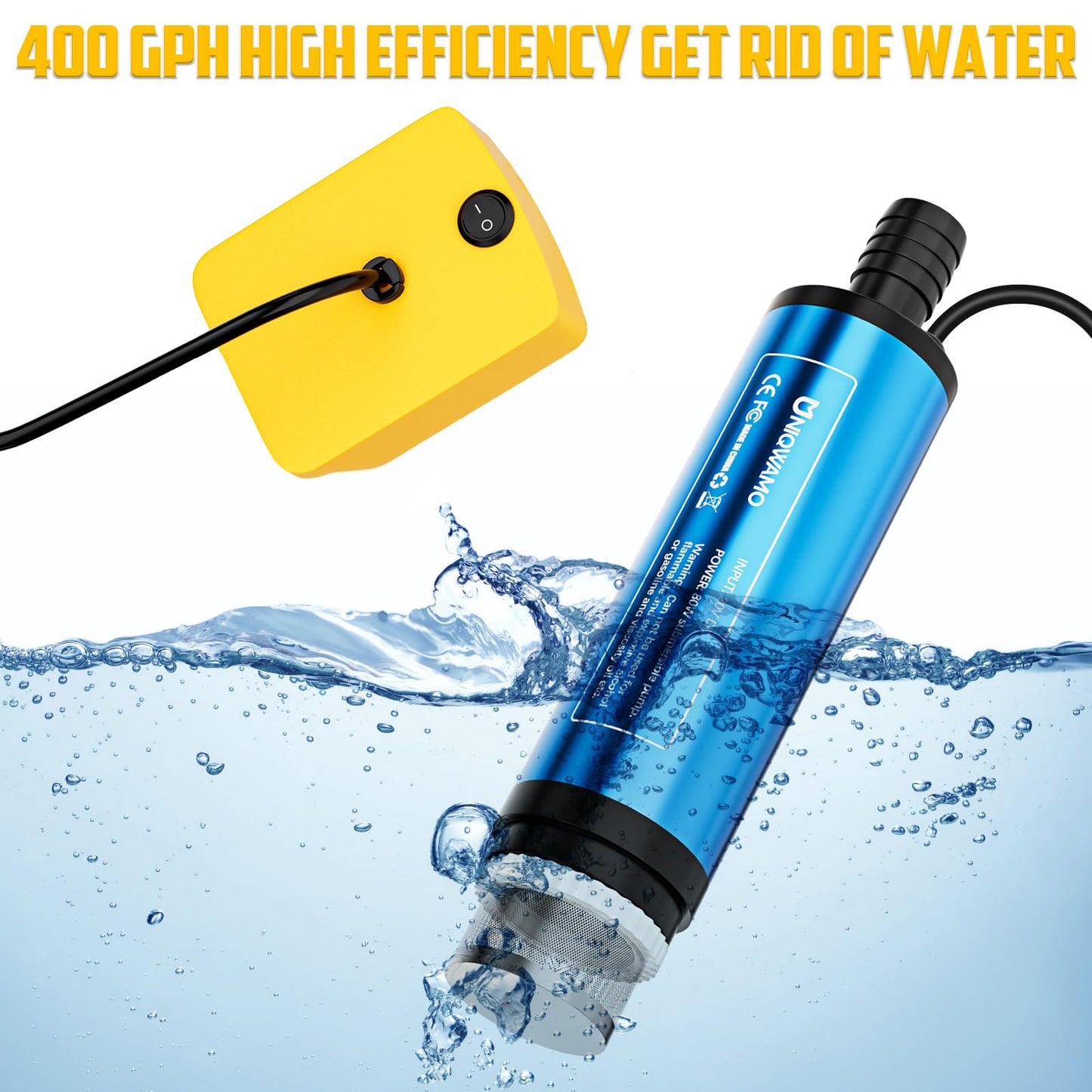 Uniqwamo Cordless Submersible Water Pump Compatible for Dewalt 20V Max Battery,400GPH Portable Transfer Water Pump for Camping Tub Garden RV Pond Draining Job Sites (No Battery)