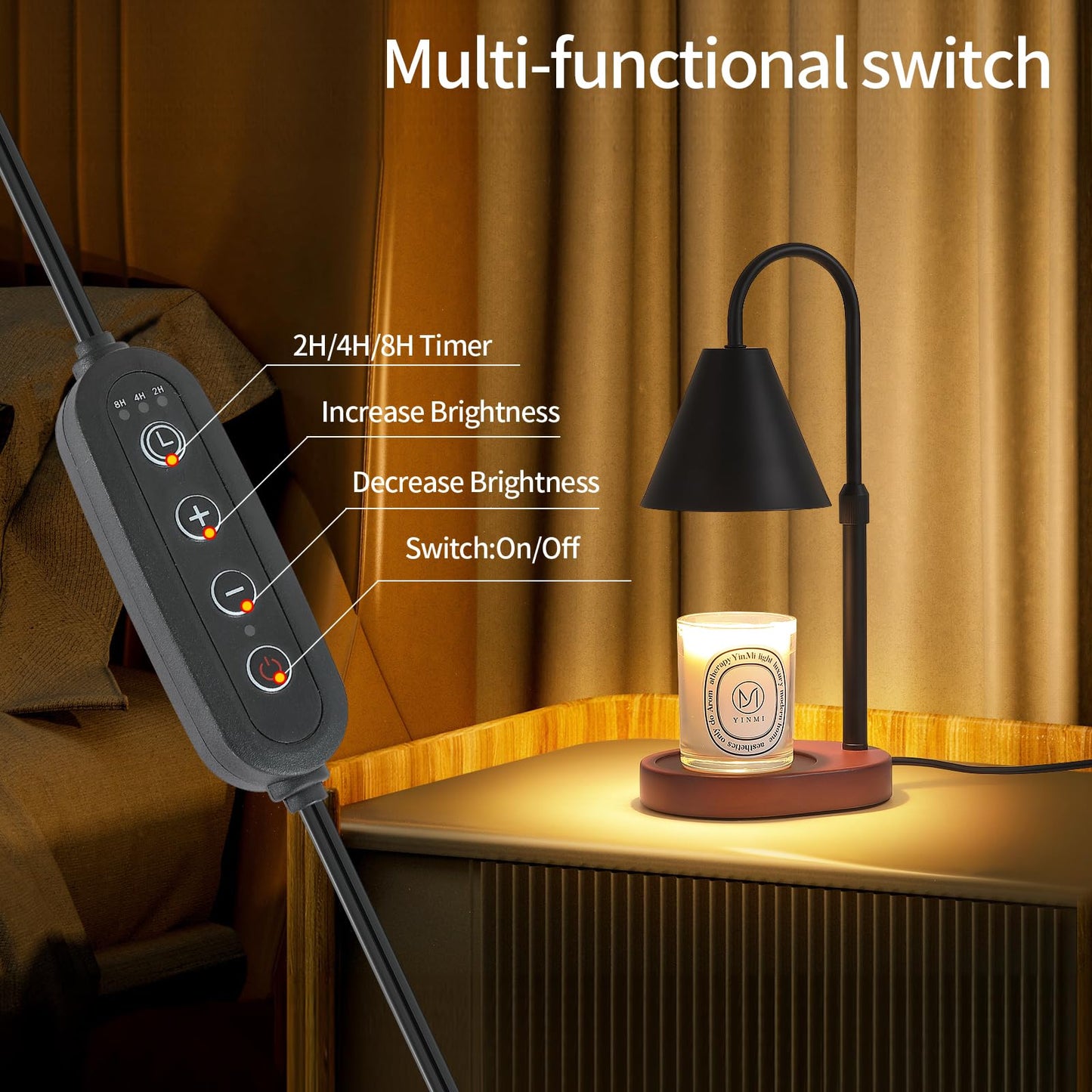 Candle Warmer Lamp,Black Horn Lampshade Dimmble Fragrance Electric Melter House Warming Decor with 2 Bulbs for Gifts Bedroom Jar Candles
