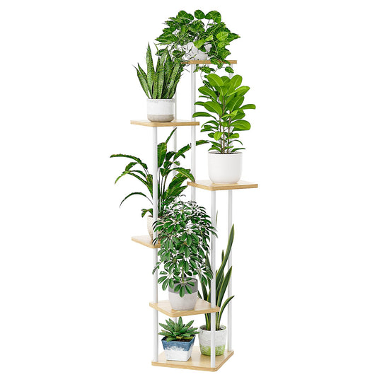 Bamworld Small Plant Stand Indoor 6 Tier Metal Plant Shelf Corner Plant Stand for Multiple Plants Indoor Tall Plant Shelf for Patio Garden Balcony Living Room Bedroom