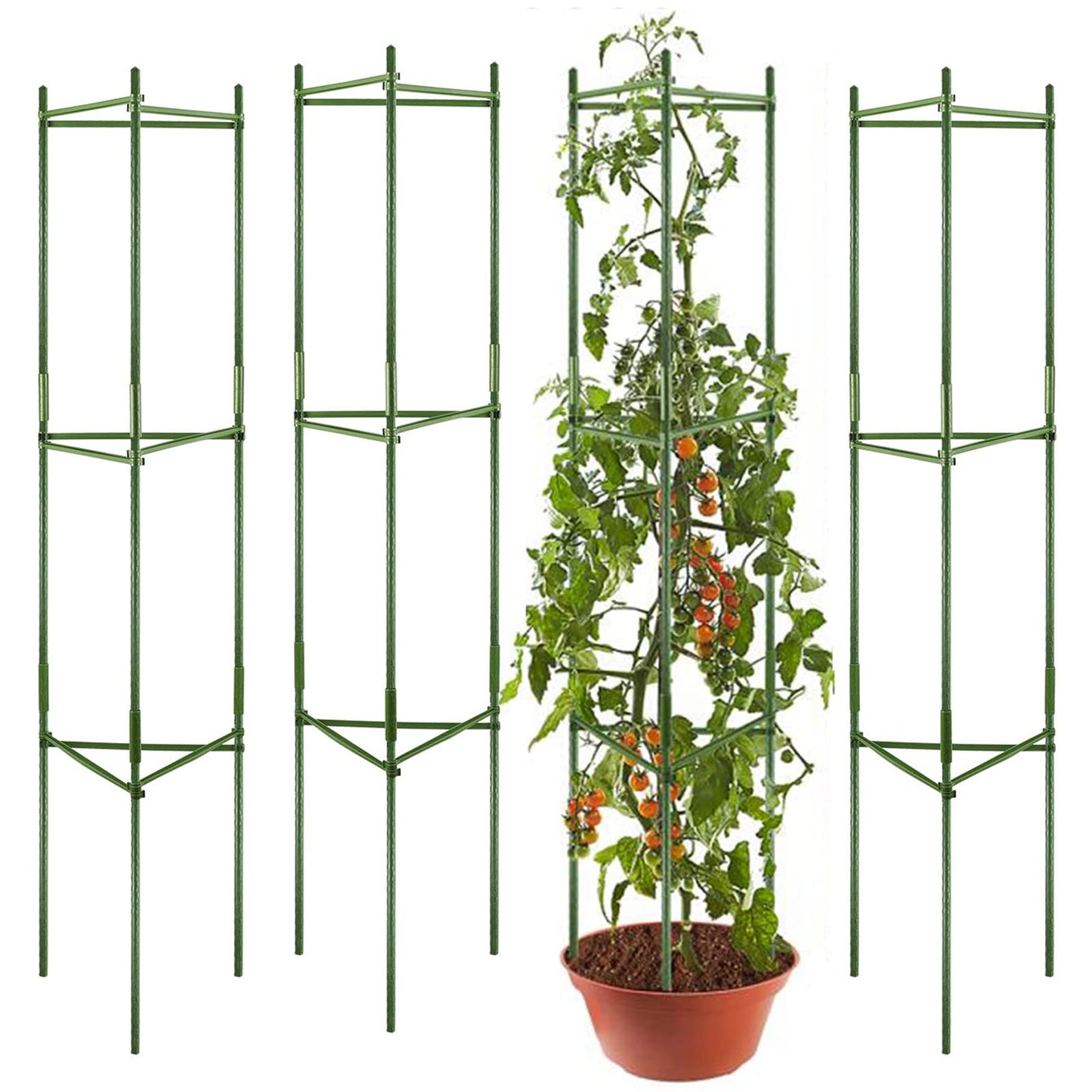 flowlamp Tomato Cages Supports, 4 Pack Plant Support Deformable Assembled Cucumber Trellis, Up to 48IN Multi-Functional Tomatoes Cage Garden Trellis for Climbing Plants Outdoor