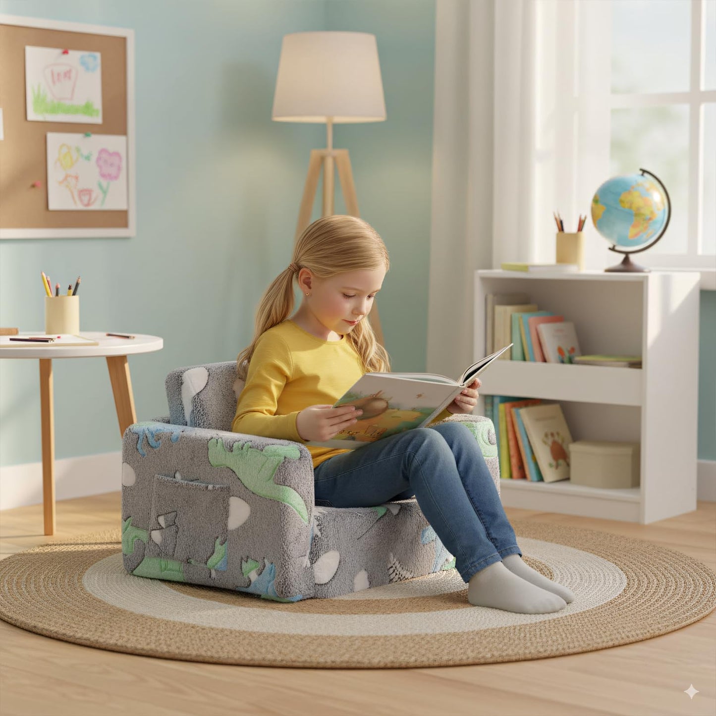 Givjoy Toddler Chair Kids Couch, 2-in-1 Comfy Armchair with Removable and Washable Cover Carrying Handle, Convertible Reading Chair Toddler Couch for Girls and Boys