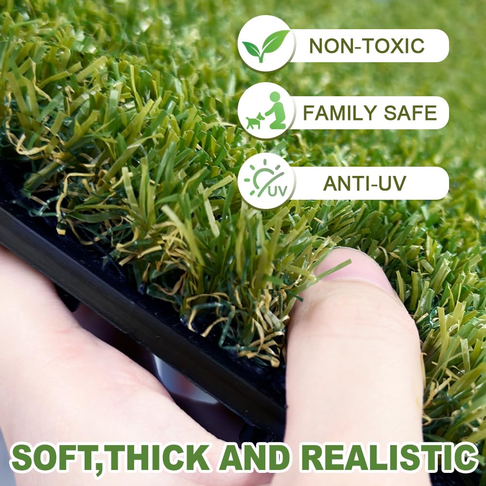 Qingbei Rina Artificial Grass Turf Tiles Interlocking for Patio Balcony,12"x12" Artificial Turf Grass Outdoor Rug for Dogs Potty Pet Squares Grass Decor Pad,Self-draining Flooring Indoor (9 Pack)