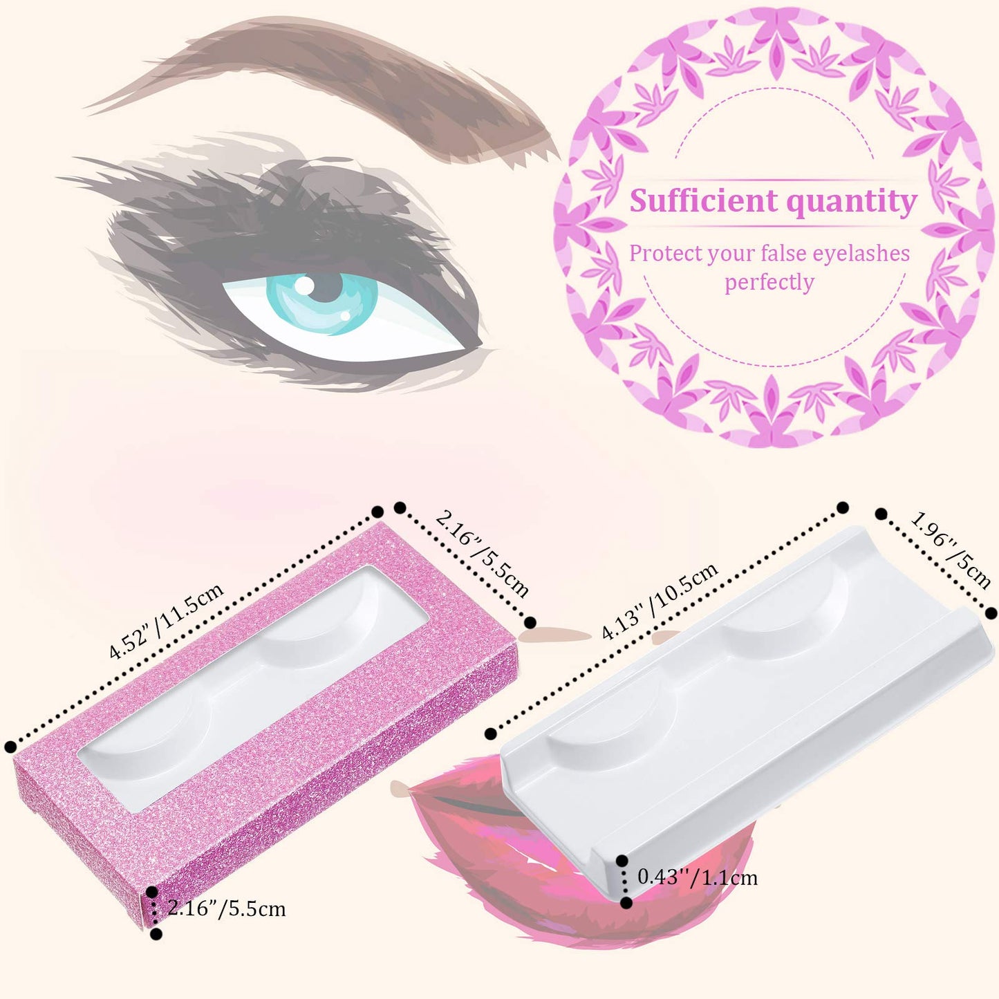 Maitys 100 Pieces Empty Eyelash Case Set, 50 Empty Eyelash Boxes and 50 Storage Trays Bulk Glitter Packaging Boxes for Travel Carry(Pink)