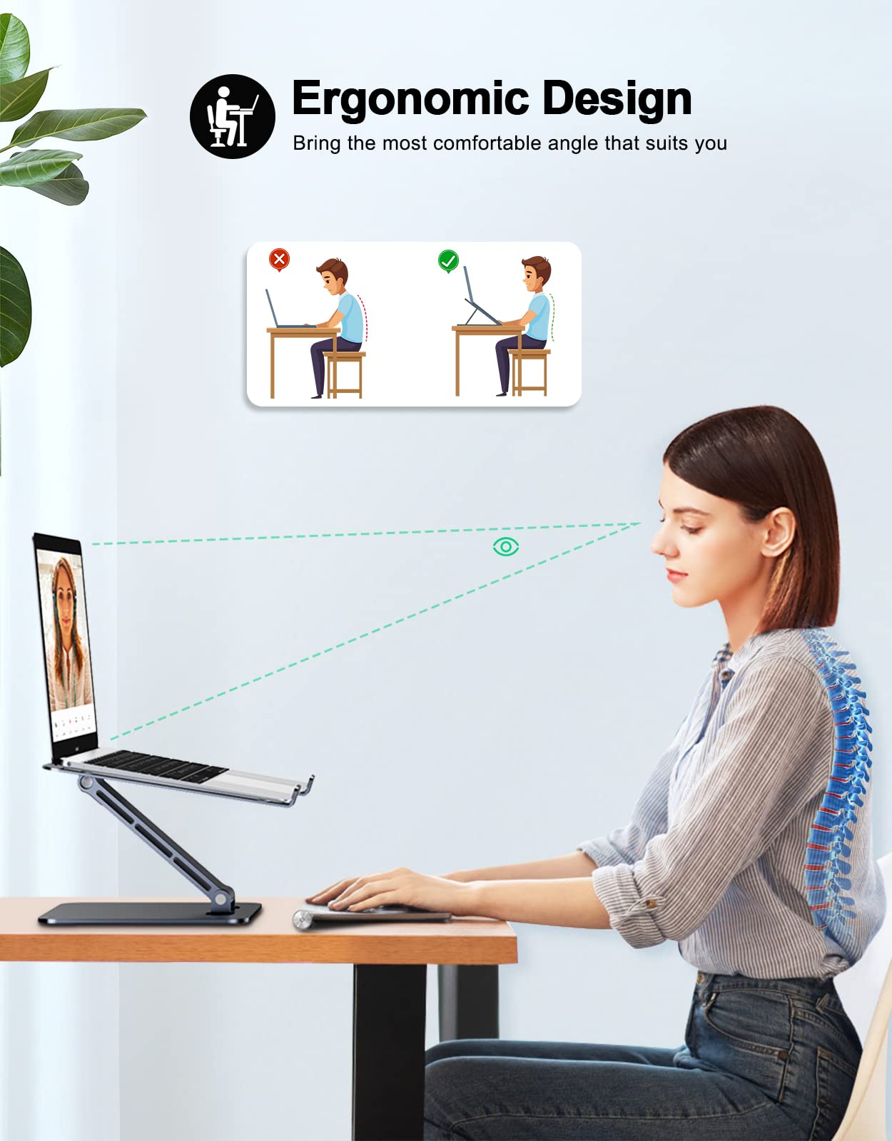 Zewwen Laptop Stand for Desk, Ergonomic Adjustable Foldable Computer Stand with Heat-Vent, Aluminium Alloy Laptop Riser Compatible with MacBook Air, Pro, Dell XPS, Samsung, 10”-16"