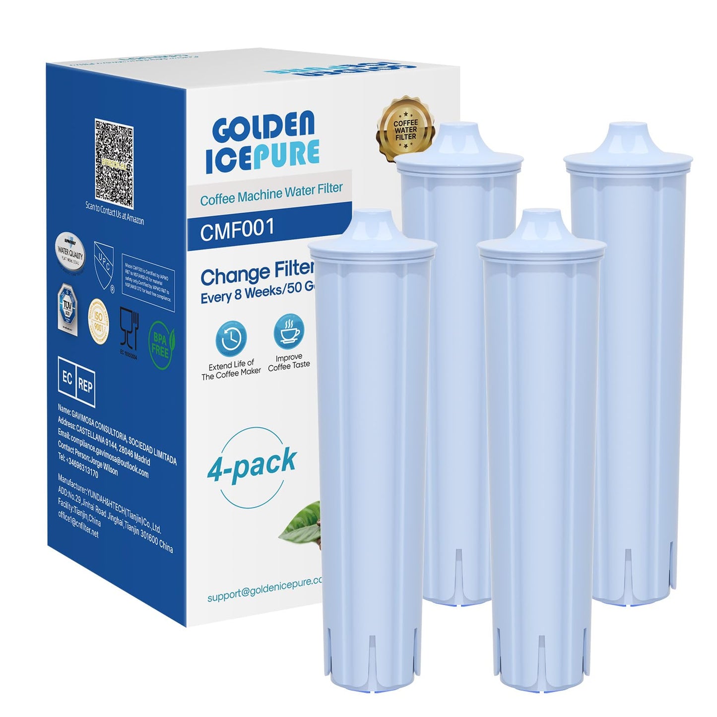 GOLDEN ICEPURE Coffee Machines Water Filter Compatible with Jura® Filter Clearyl/Claris Blue Capresso® Clearyl, IMPRESSA Series, ENA, GIGA Series,Jura Models 71312 Blue, 71311, 67007,4 Pack