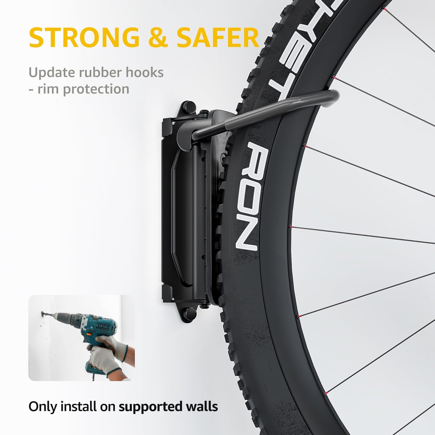 monTEK Swivel Bike Wall Mount – Space-Saving Vertical Bike Rack, Heavy-Duty Garage Bike Hanger, Sturdy Storage Hook Holds Up to 66lbs, Easy to Install, 2 Pack