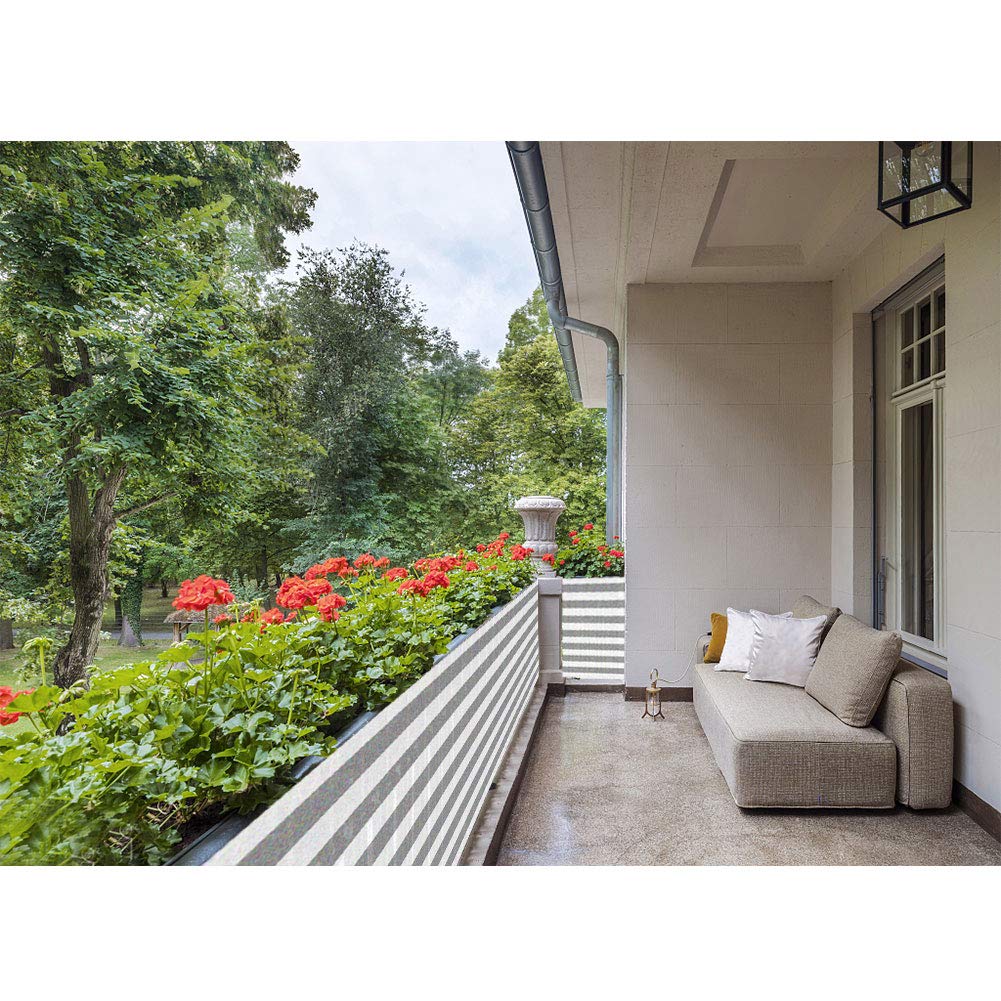 3'x16.4' Balcony Privacy Screen Fenceing,Privacy Fence Cover Windscreen for Deck Patio Pool Apartment Porch,Outdoor Privacy Mesh Fencing Shade Cloth,UV Protection (White-Grey)