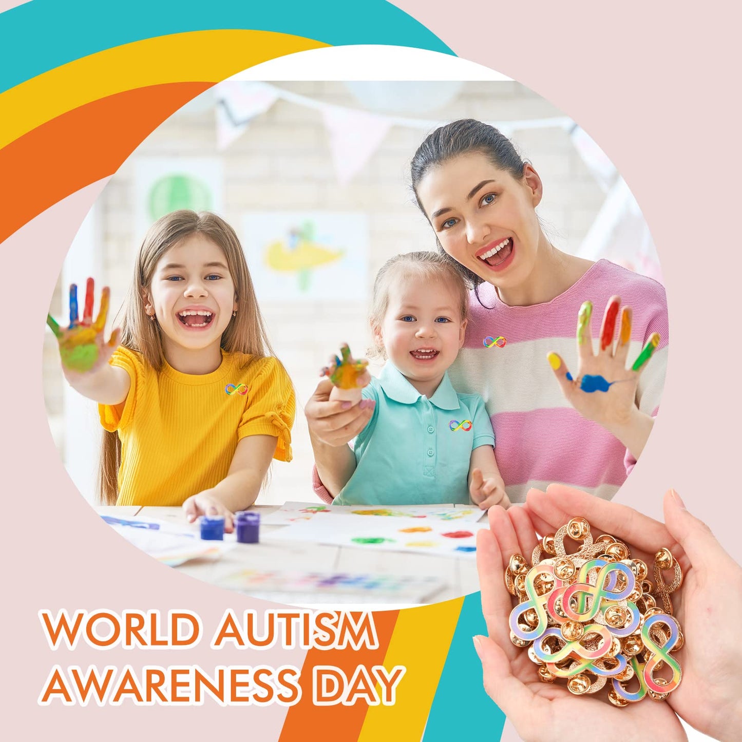 Henoyso Rainbow Autistic Pride Pin Neurodiversity Autism Infinity Lapel Pin Bulk Celebrate Neurodiversity Autism Acceptance Neurodivergent Merchandise(100 Pcs)