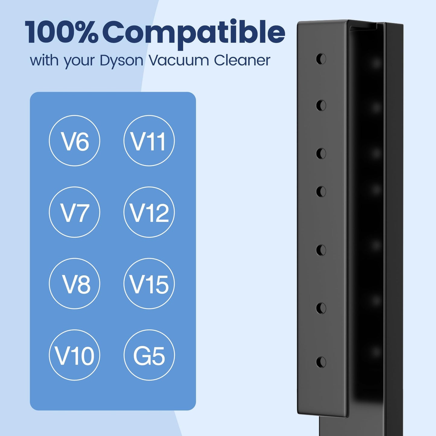 Vacuum Cleaner Stand Compatible with Dyson V15, V12, V11, V10, V8, V7, V6 & G5 – Freestanding Holder with Accessory Storage, No Drilling Required, Easy Installation