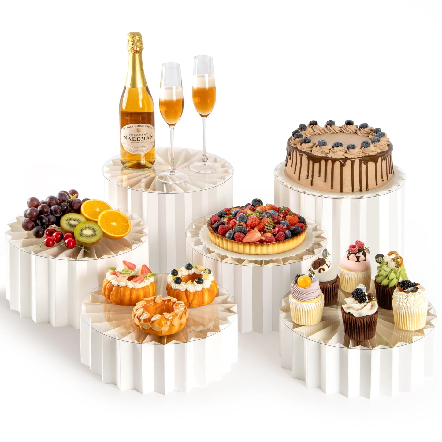 PUERSI 6 Pack Buffet Risers, Foldable Food Display Risers for Party, Display Stands for Food, Cake Cupcake Stands, Riser Display Stand for Desserts, Food, Jewelry - White