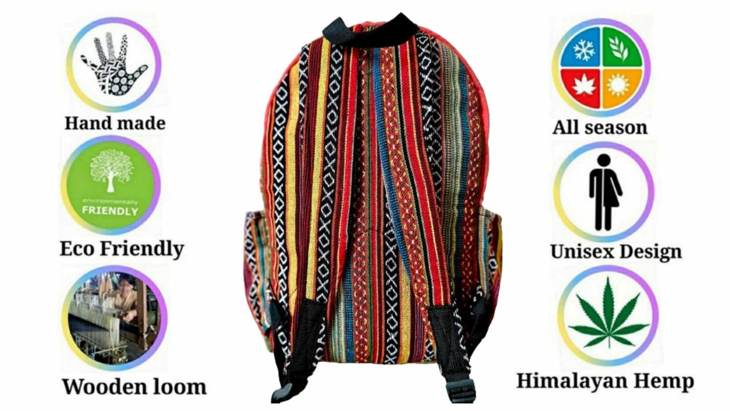 Z ZILLION CRAFT Large size multi pocket breathable back pack | Hand made Eco friendly Hemp from Himalaya | Strong backpack with Unbreakable YKK Zipper chain. College, Laptop, travelling.