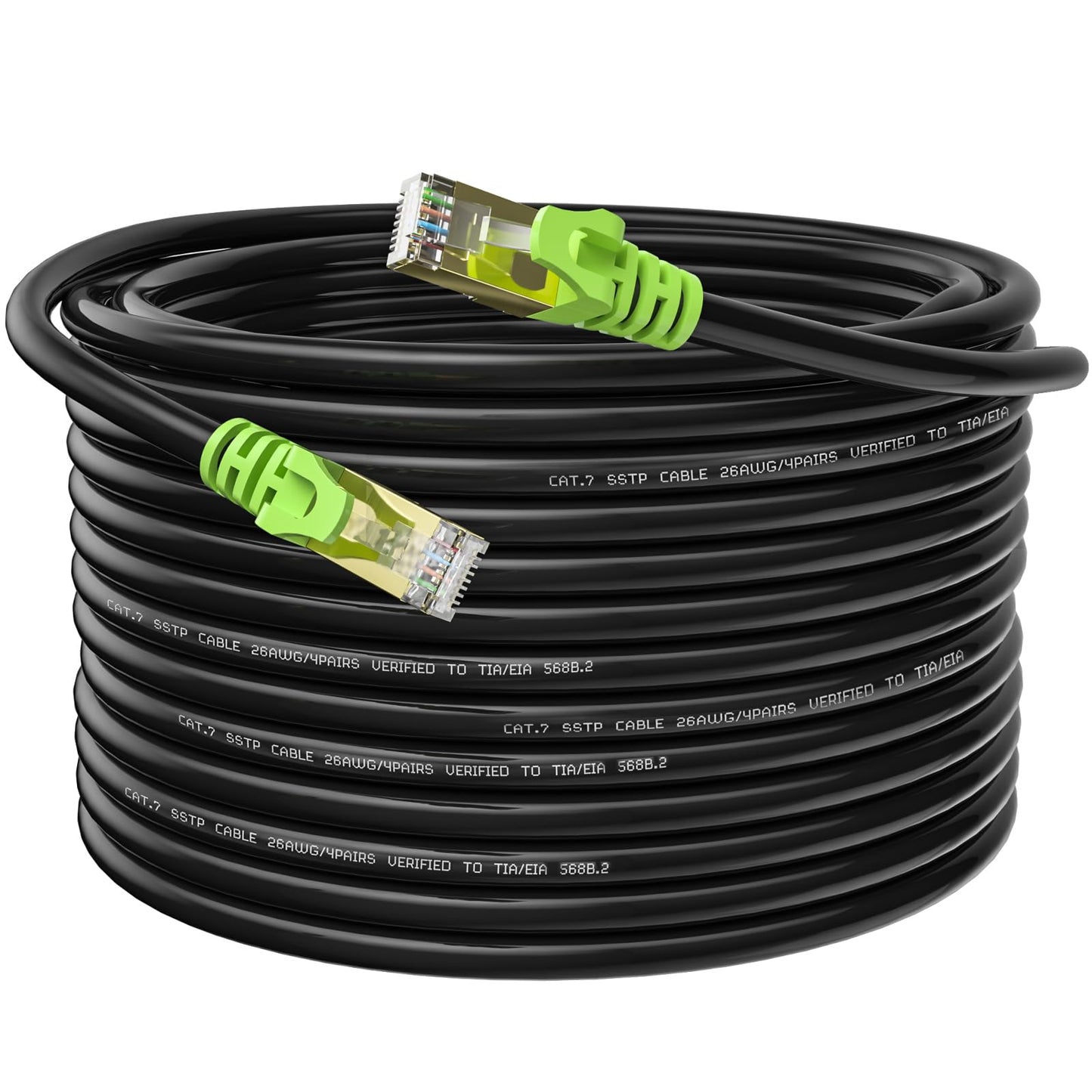 Outdoor Cat 7 Ethernet Cable 300ft, 26AWG Heavy-Duty Cat7 Networking Cord Patch Cable RJ45 Transmission Speed 10GbpsTransmission Bandwidth 600Mhz LAN Wire Cable SFTP Waterproof Direct Burial