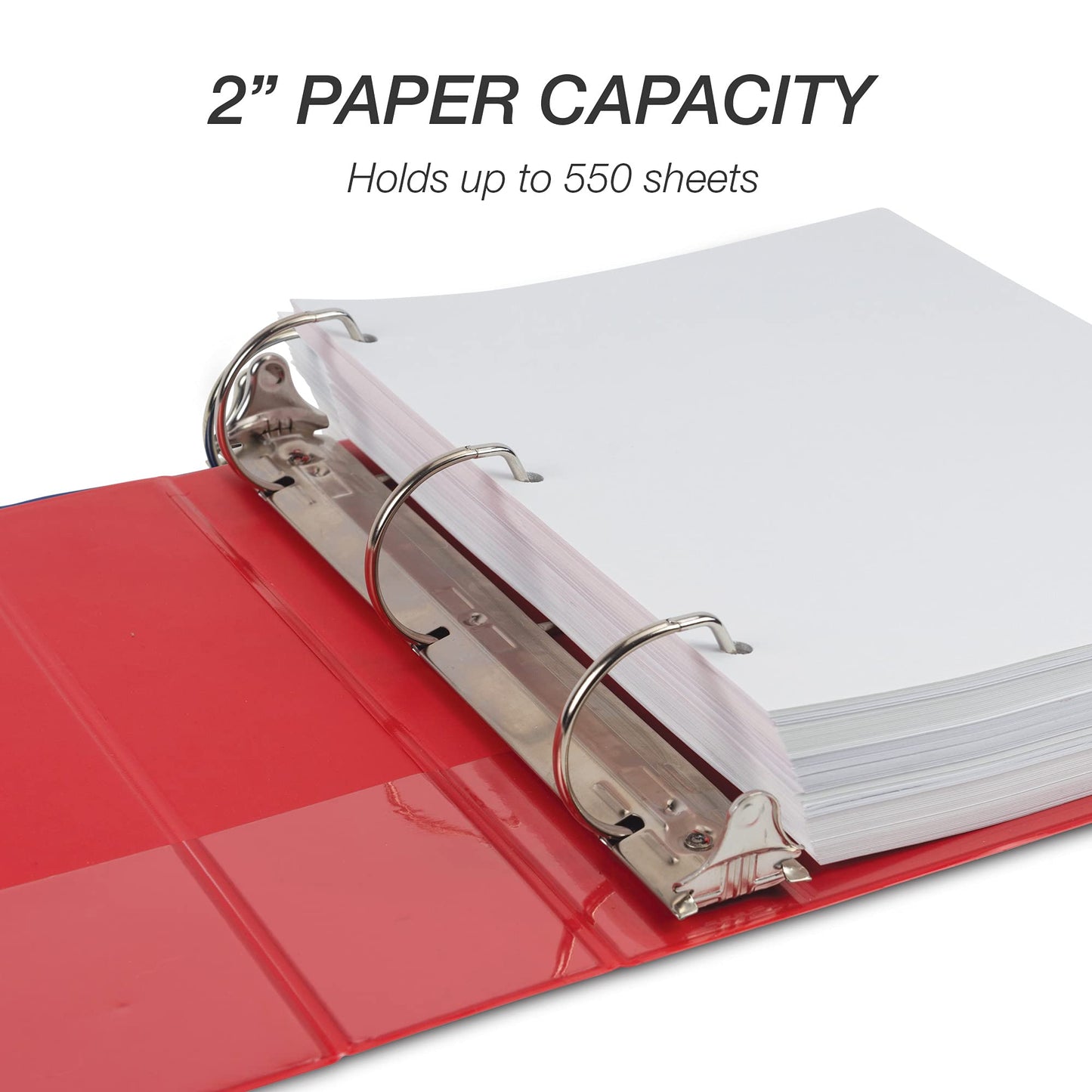 Samsill Durable 2 inch 3 Ring Binder, Made in USA, D Ring Binder, FSC 100% Recycled Chipboard, Red, 4 Pack