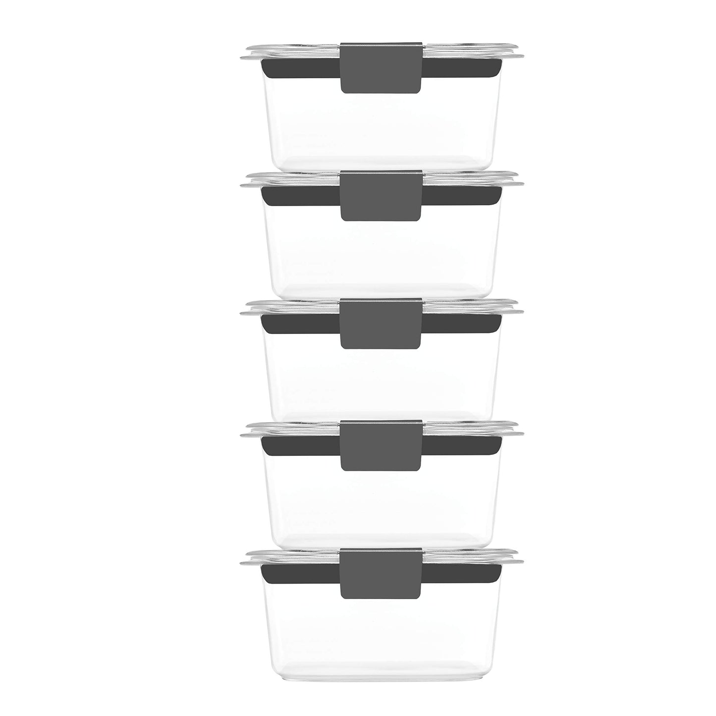 Rubbermaid 10-Piece Brilliance Food Storage Containers with Lids for Lunch, Meal Prep, and Leftovers, Dishwasher Safe, 1.3-Cup, Clear/Grey