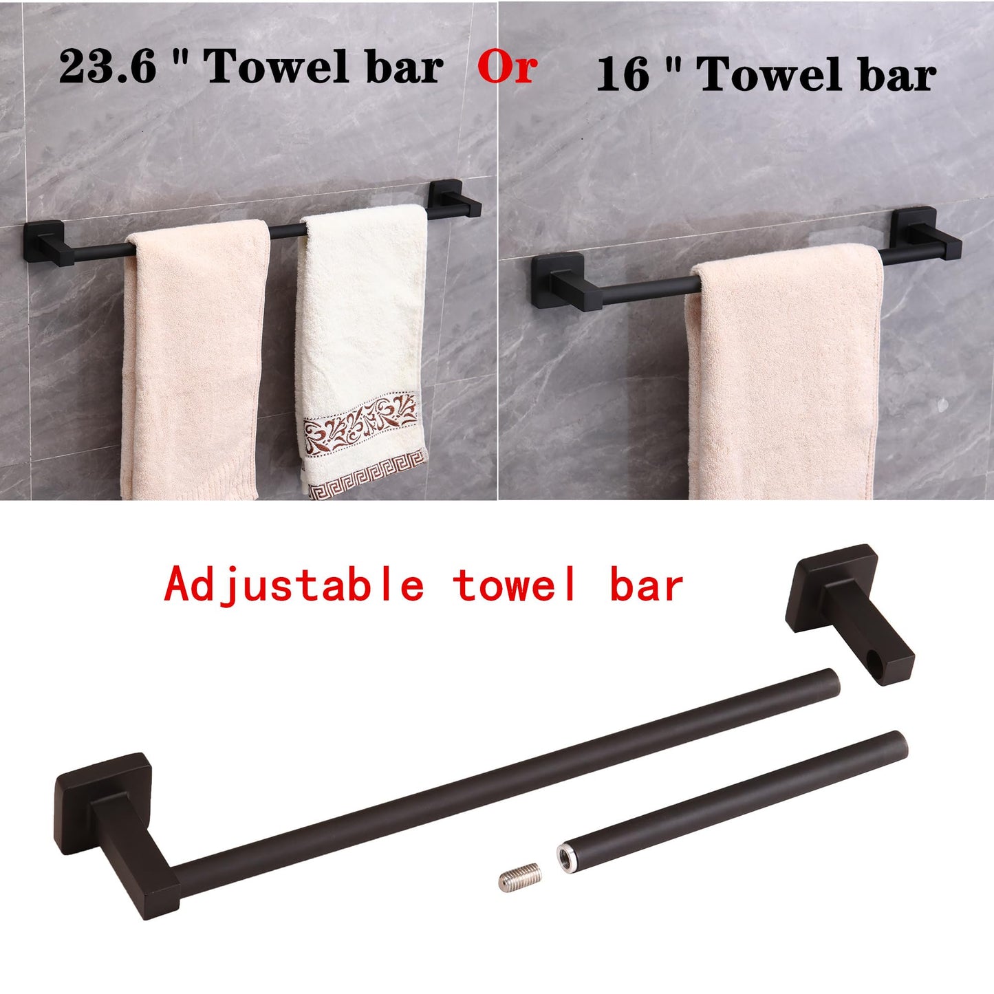 Ntipox 5 Pieces Matte Black Bathroom Hardware Accessories Set,23.6 Hand Towel Bar Set Black, Toilet Paper Holder, Towel Ring,Towel Rack Set Matte Black for Bathroom