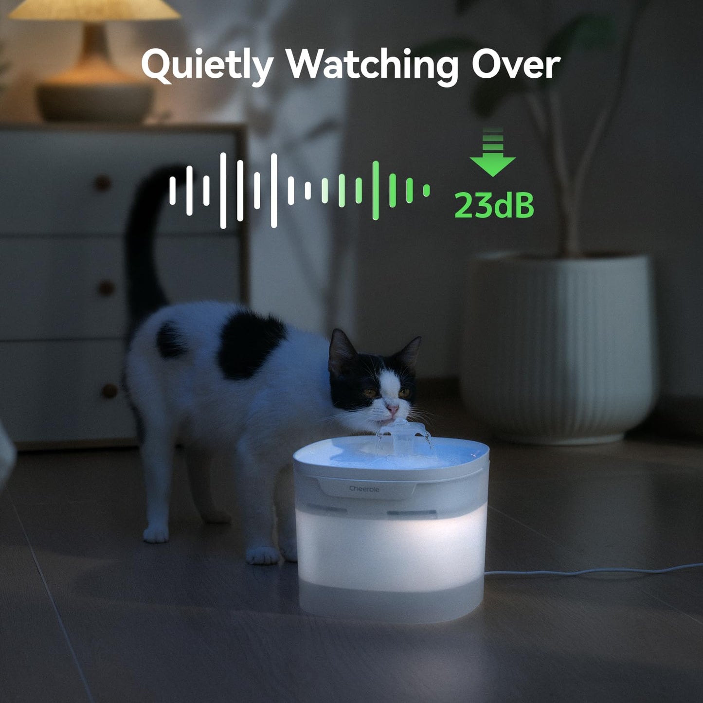 Cheerble Pumpless Cat Water Fountain, 2L/67oz Automatic Pet Fountain, Elfin E1 Lite Cat Fountain for Drinking, MagDrive™ Technology, Continuous Flow Mode, BPA-Free Water Dispenser for Cats Dogs