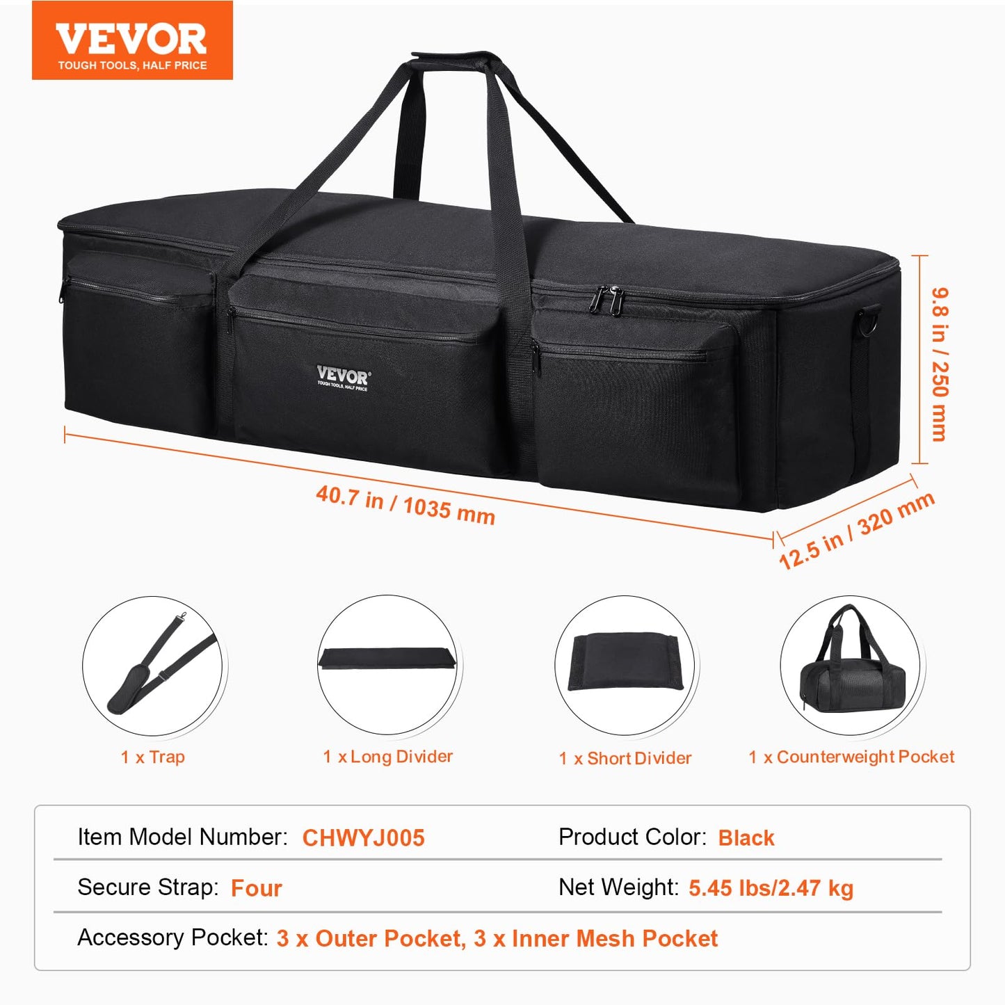 VEVOR Telescope Case, 30”, Telescope Storage Bag with Fixed Buckles, Multi-Pocket & Detachable Divider, Shock-Absorbent Telescope Travel Carrying Case for Optical Tube & Tripod, Counterweight Pocket