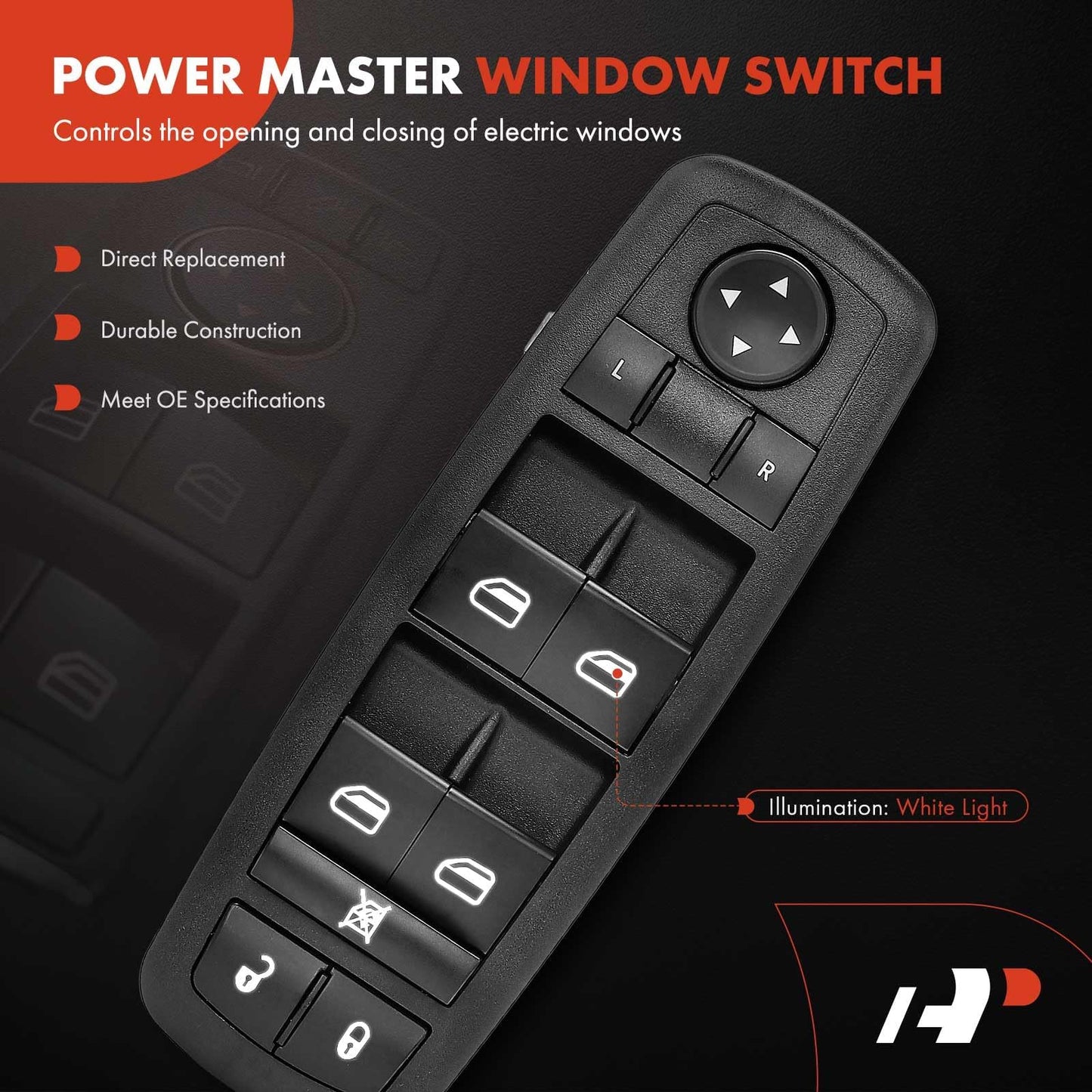 A-Premium Front Driver Side Master Power Window Switch W/O Auto Function Compatible with Chrysler 200 2015 2016 & Dodge Dart 2013 2014 2015 2016 & Jeep Cherokee 2014 2015 2016, Replace# 68271203AB