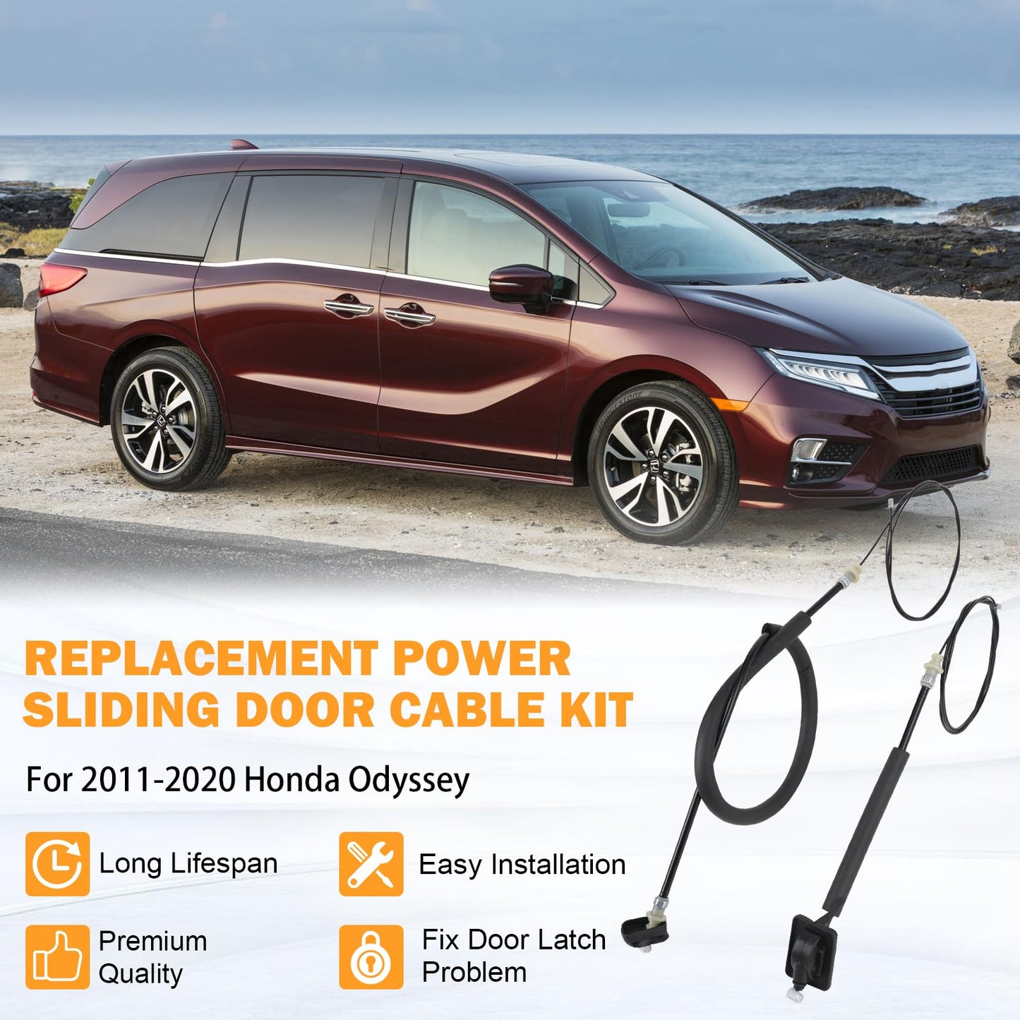 Power Sliding Door Cable Kit Left and Right Side, Compatible with 2011-2020 Honda Odyssey 3.5L V6, Replaces 72546-TK8-A01, 72546TK8A01, 72546 TK8 A01 Rear Slide Door Repair Set