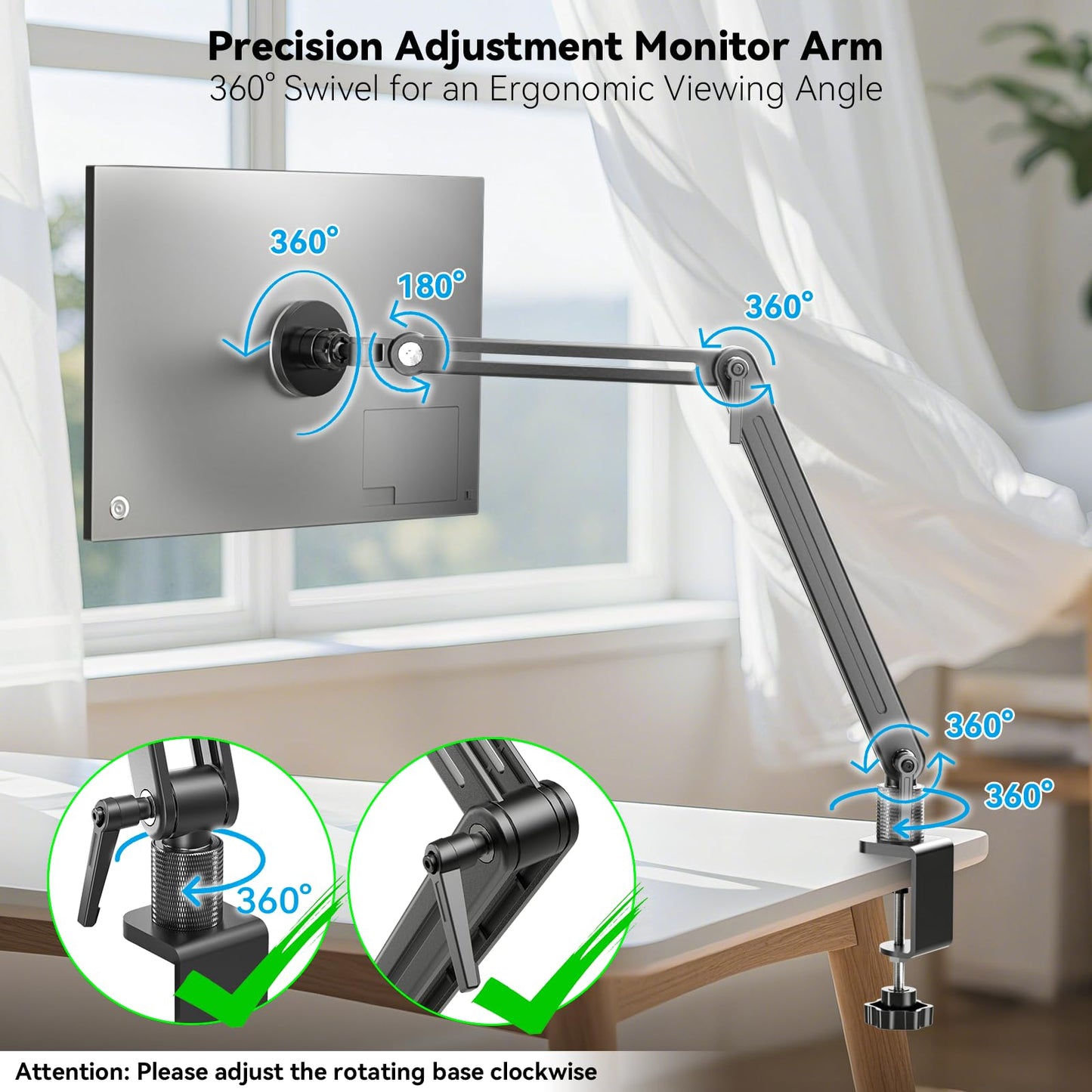Jakeko Magnetic Portable Monitor Holder Arm - Heavy Duty Solid Aluminum 75mm VESA Mount Desk Clamp 8.3" 12.9" 15.6" 16" 17.3" 18.5 inch 360° Swivel Base with Cable Clips