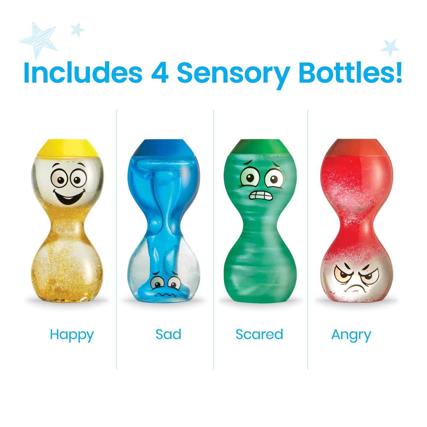 Hand2mind Express Your Feelings Sensory Bottles, Calm Down Corner Essentials, Visual Sensory Play, Play Therapy, Calming Toys for Kids With Anxiety, Mindfulness (Set of 4)
