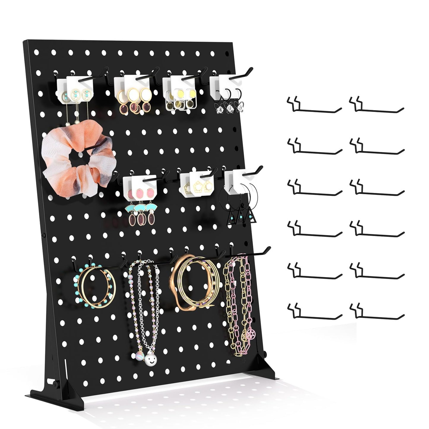 Urban Deco Pegboard Display Stand with 12 Hooks for Craft Shows & Fairs - Metal Peg Board Rack Jewelry Display for Retail Vendors Accessories - Earring & Keychain, 16 x 12 Inch (1 PCS, Black)