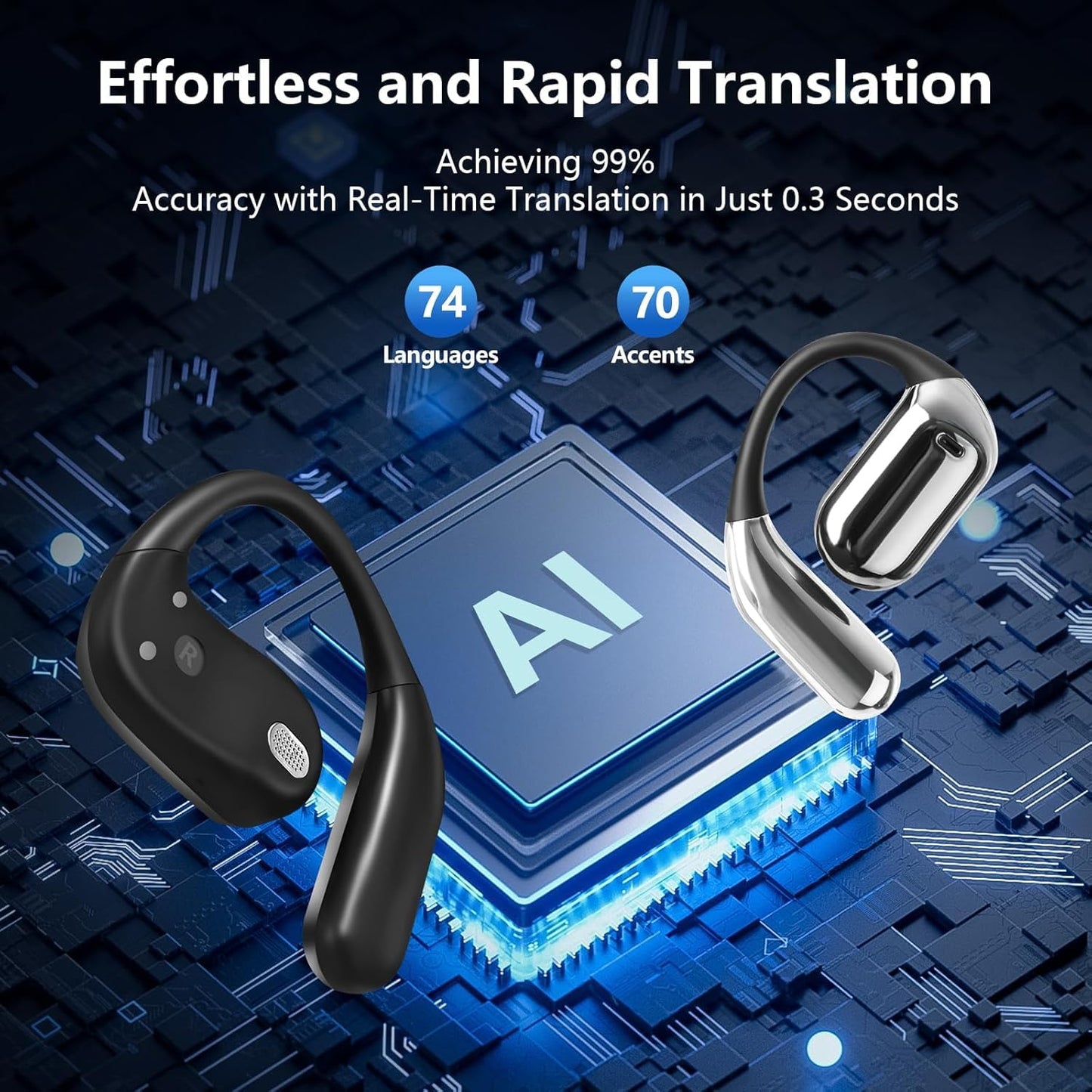 AI Translation Earbuds Real Time, Translator Headphones 144 Languages & Accents, Audifonos Traductores Inglés Español,Translating Device, Translate Ear Buds for Travel Learning with Charging Cradle