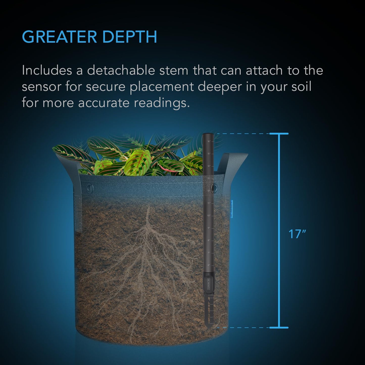 AC Infinity Soil Sensor Probe Exclusively for AI Controllers, Monitor Moisture & Saturation for Gardens, Grow Tents, Grow Spaces, Detachable Stem, IP67 Seal Protection