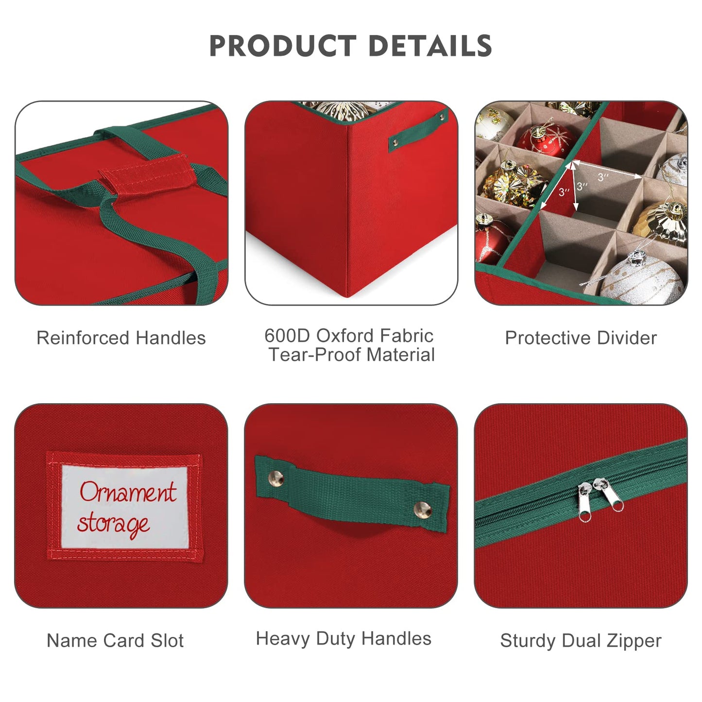 Large Christmas Ornament Storage Box,4 Tier Holds Up to 128 Holiday Ornaments 3-Inch, Xmas Decorations Accessories Bag with Dual Zipper Closure,Made of Durable 600D Oxford Fabric Material (Red1)