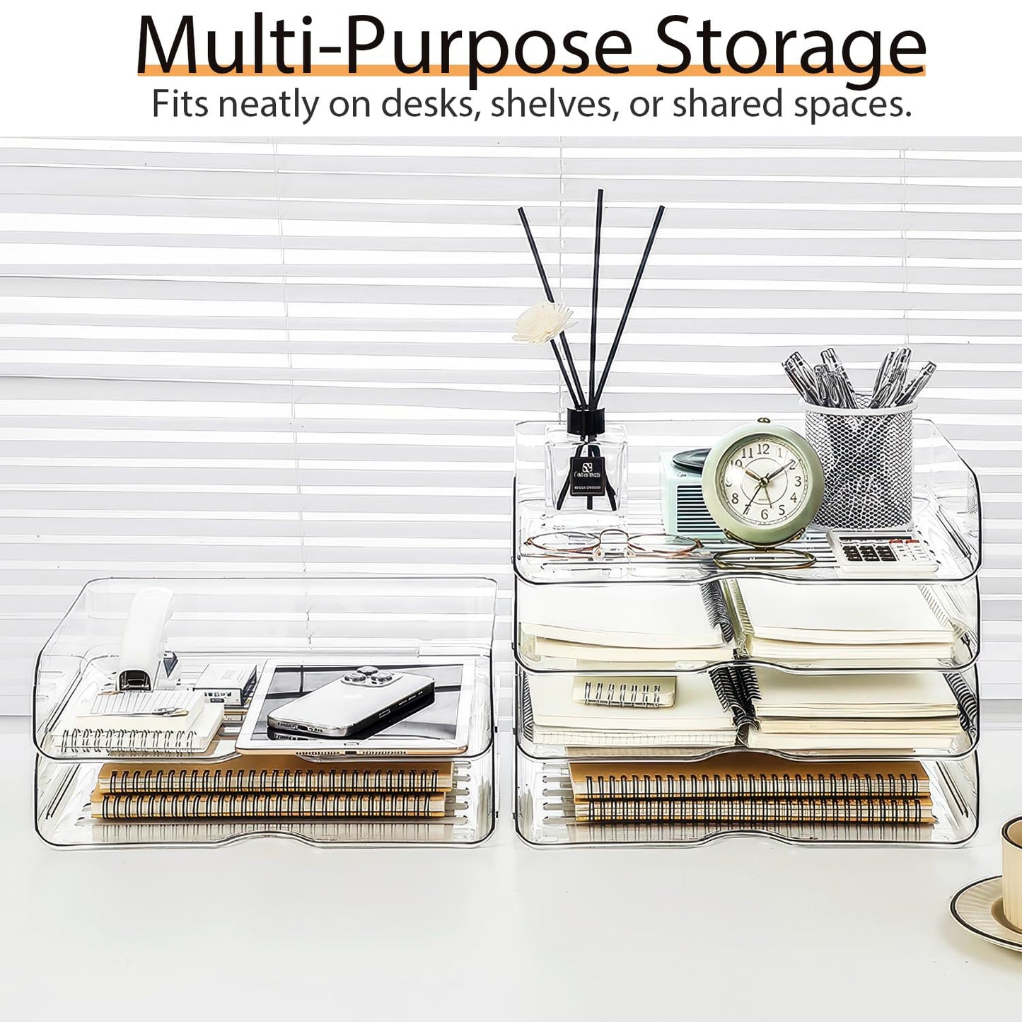 4-Tier Acrylic Paper Tray Organizer, Clear Stackable Desk Organizers for Documents, Letters, A4 Papers, Office Storage Organizers