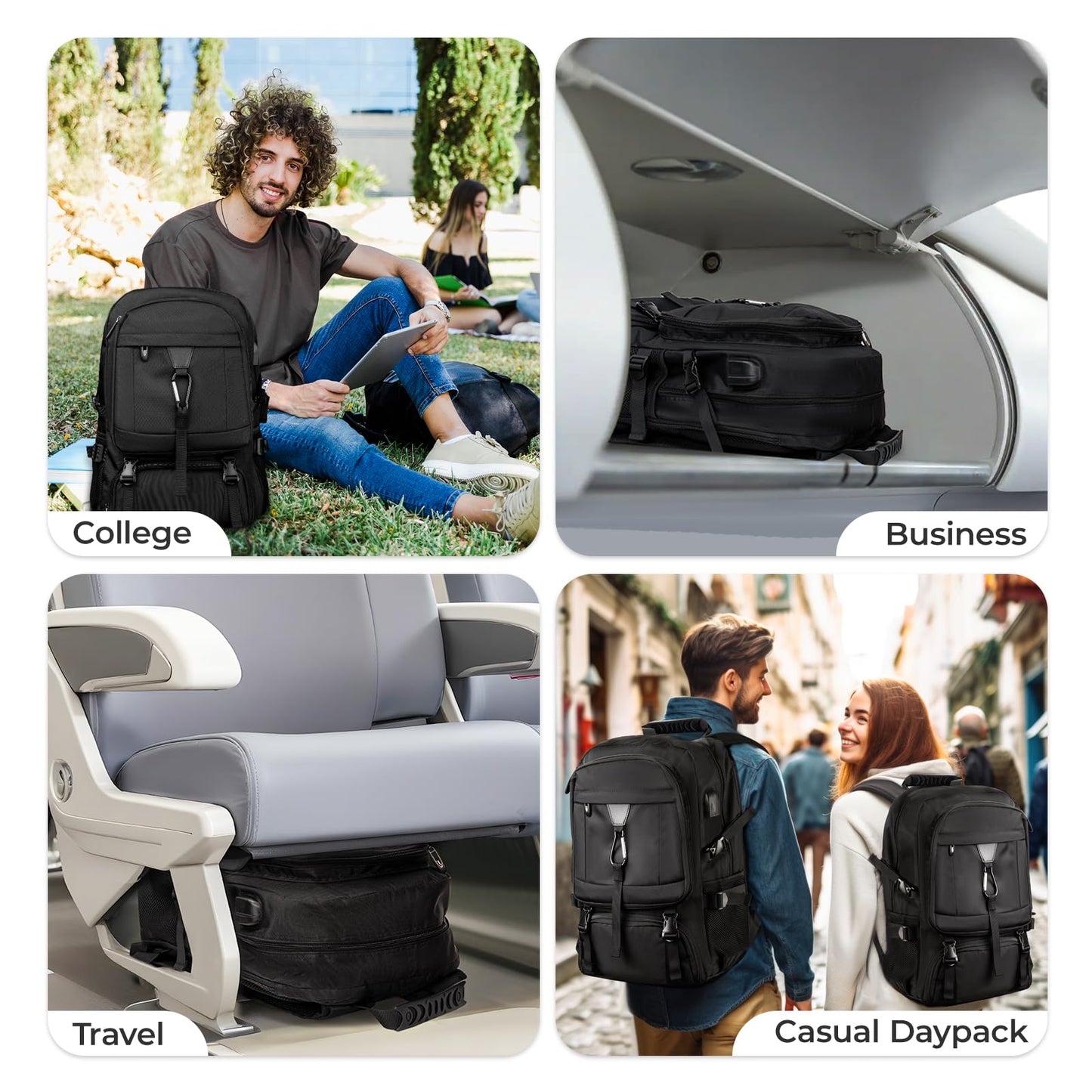 CIMALAY Travel Business Laptop Backpack with USB Charging Port and Shoe Pocket, College, Business and Hiking Camping, Black, M(Fits 4.92-5.91ft height), Classic